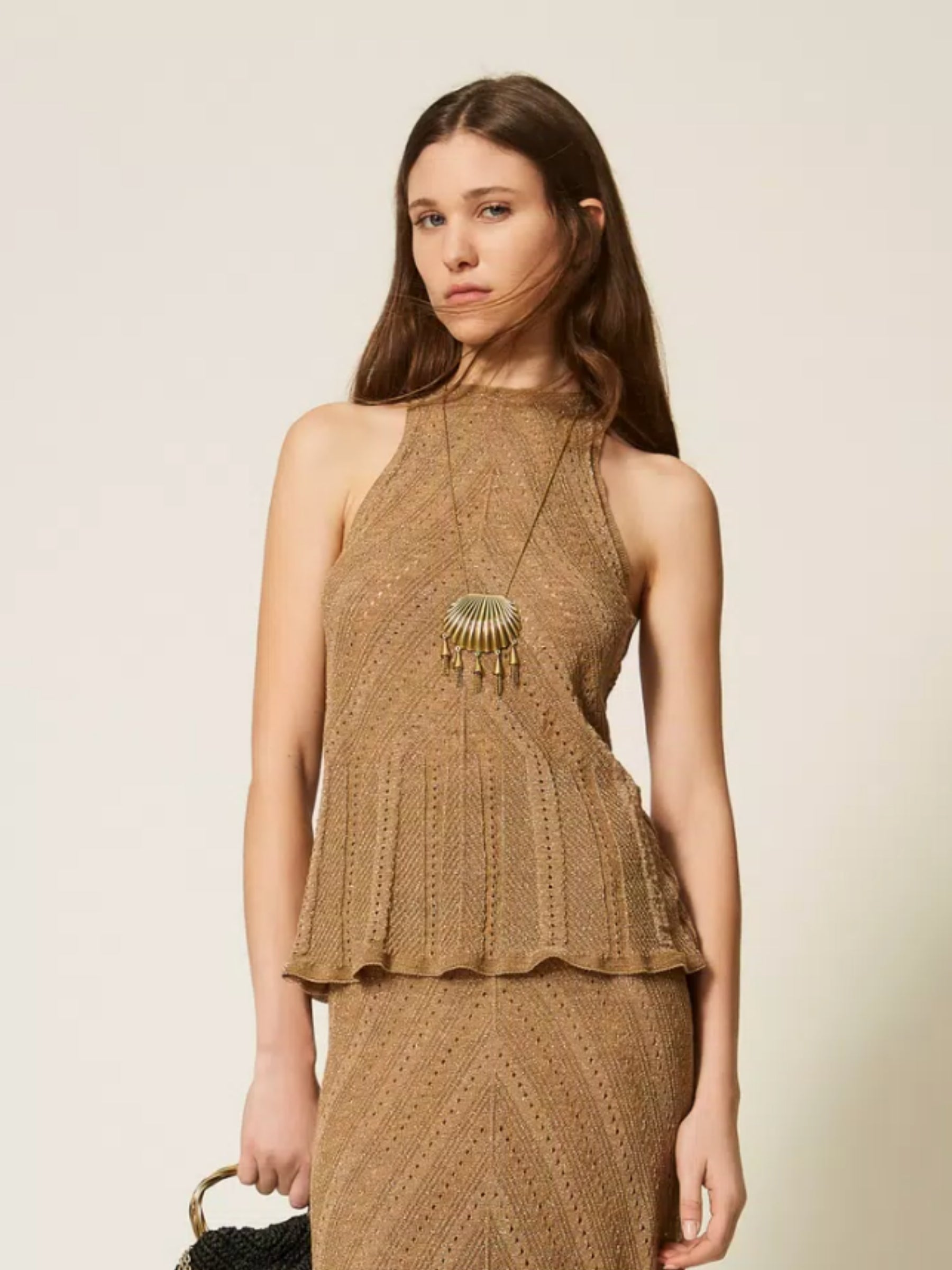 Knit Linen & Lurex Top - Golden