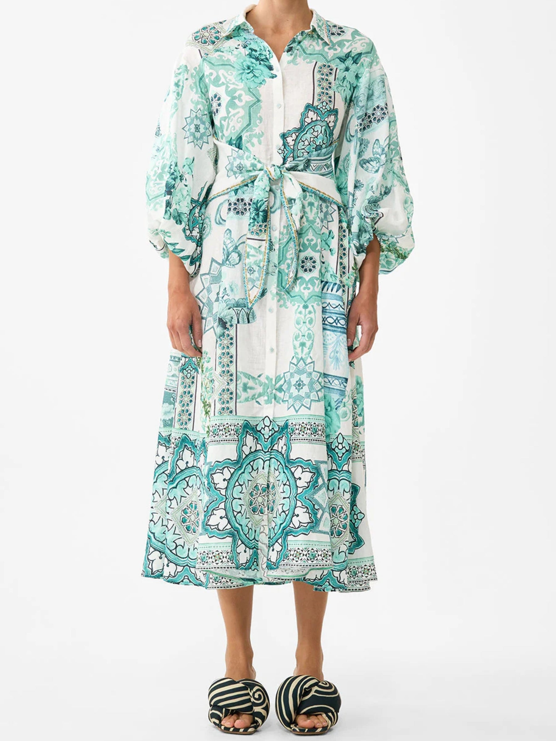 Waist Tie Shirt Dress w/ Bubble Sleeve - Balearic Bebé