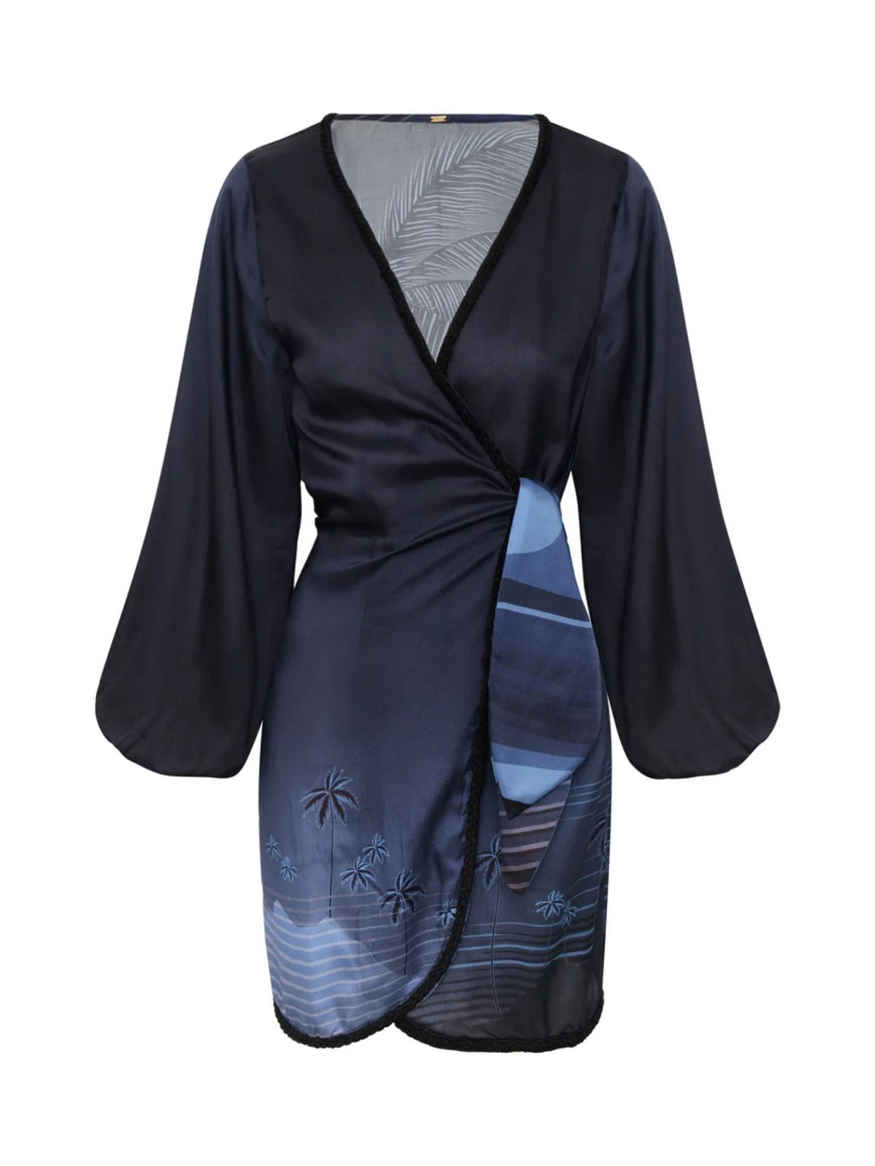 juan-de-dios-Hojarasca-Martellato-Silk-Mini-Dress-Navy-Tropical-Landscape