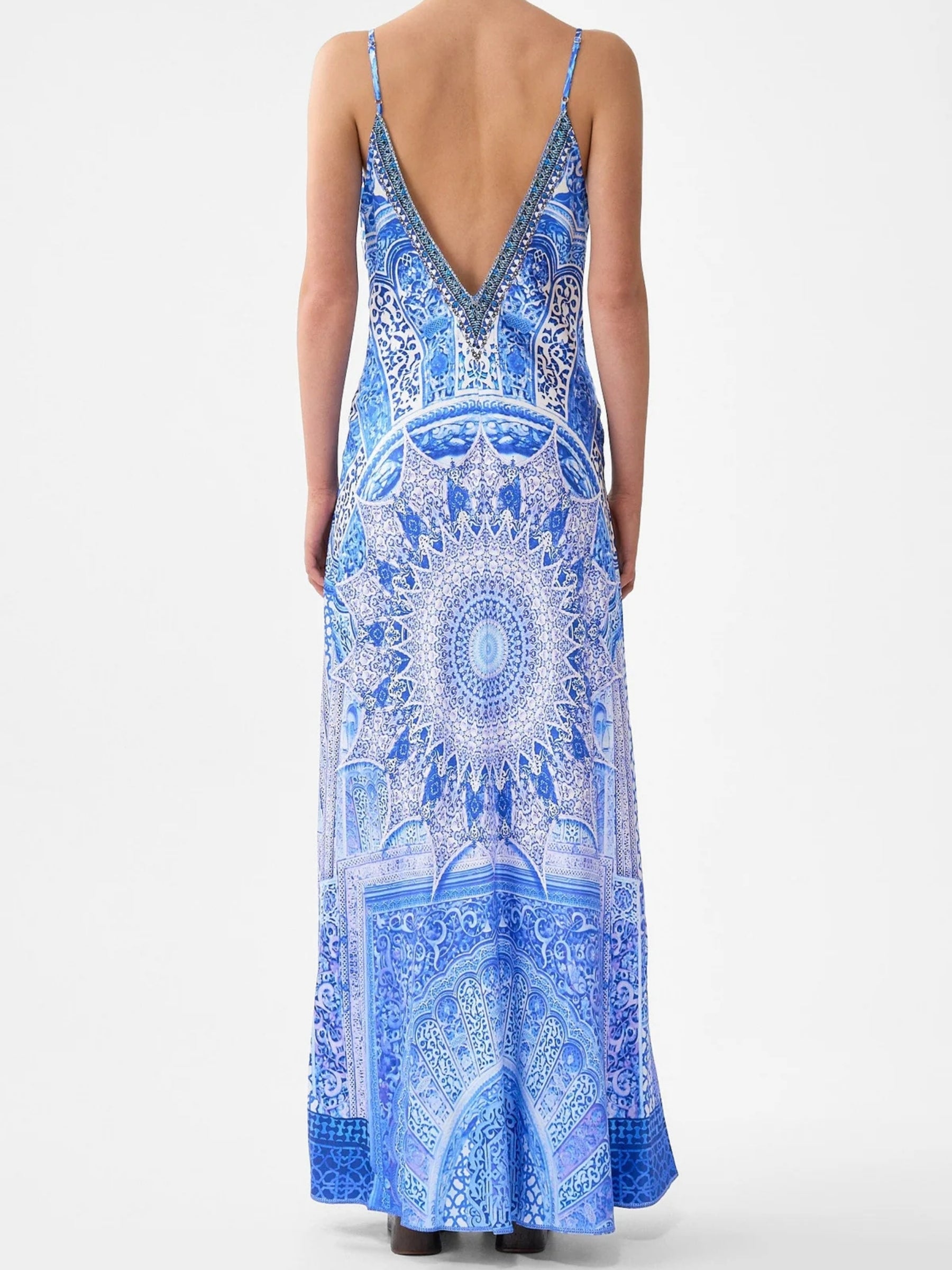 V Neck Long Bias Slip Dress w/ Train - The Bosphorous