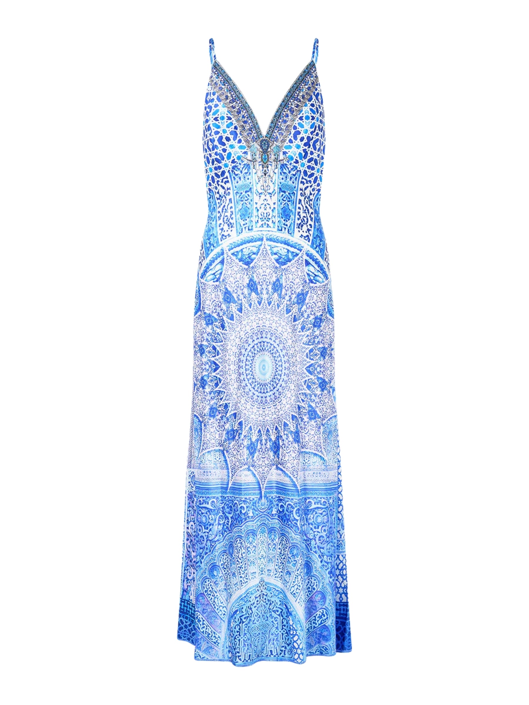 V Neck Long Bias Slip Dress w/ Train - The Bosphorous