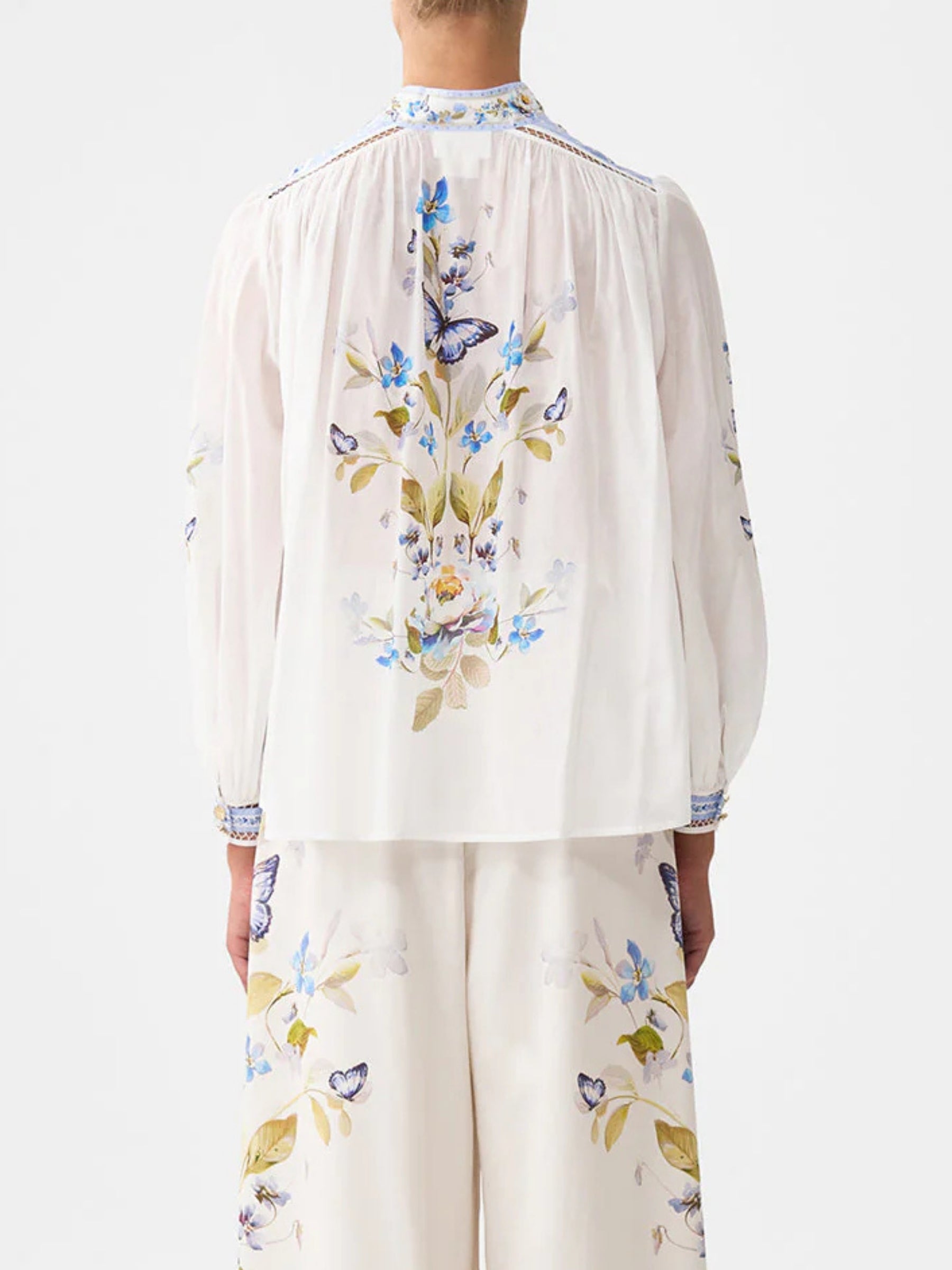 High Neck Button Through Blouse - Botanical Ballads