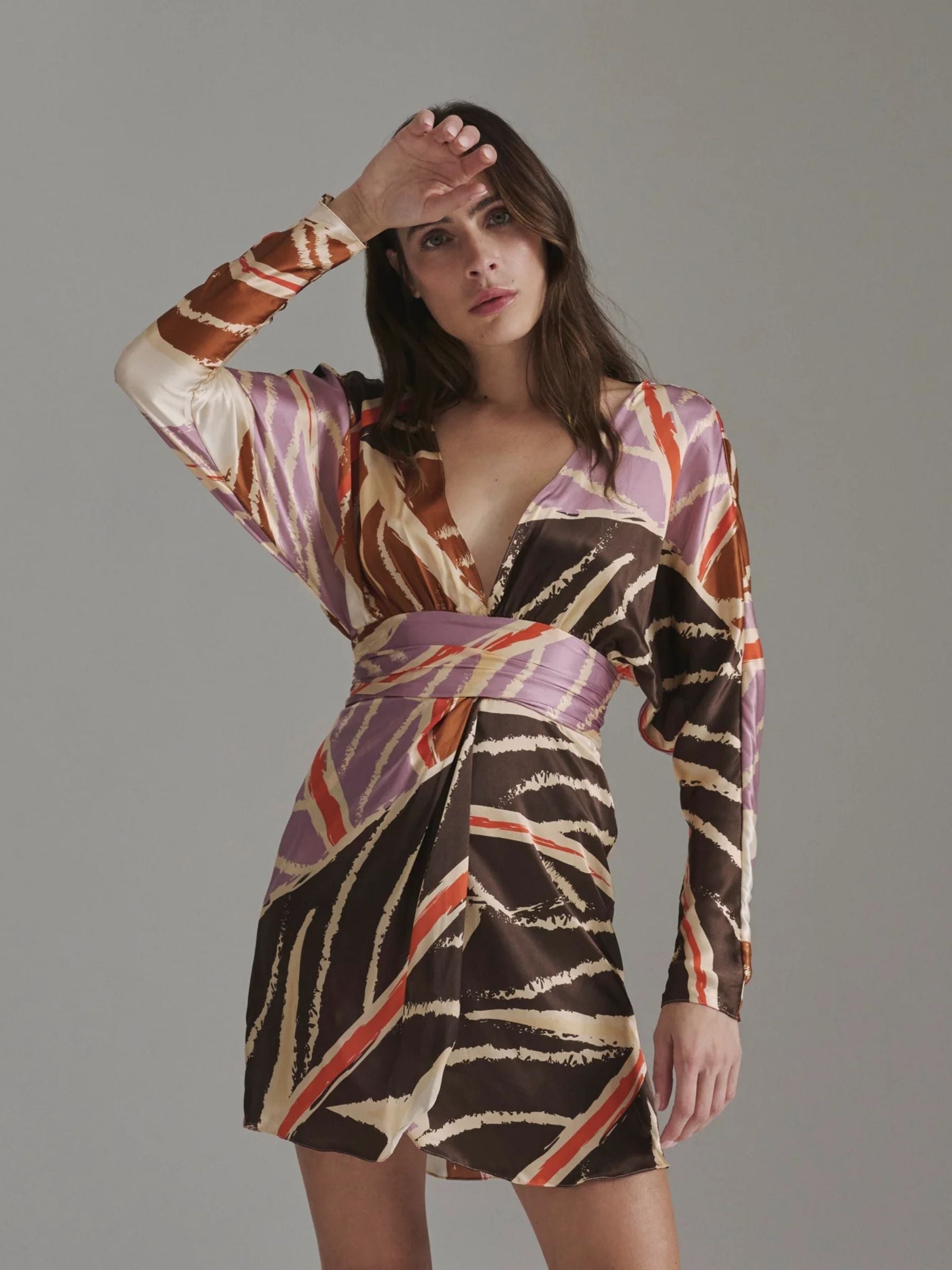juan-de-dios-Grecia-Satin-Silk-Mini-Dress-Lilac-Platanera-Leaves