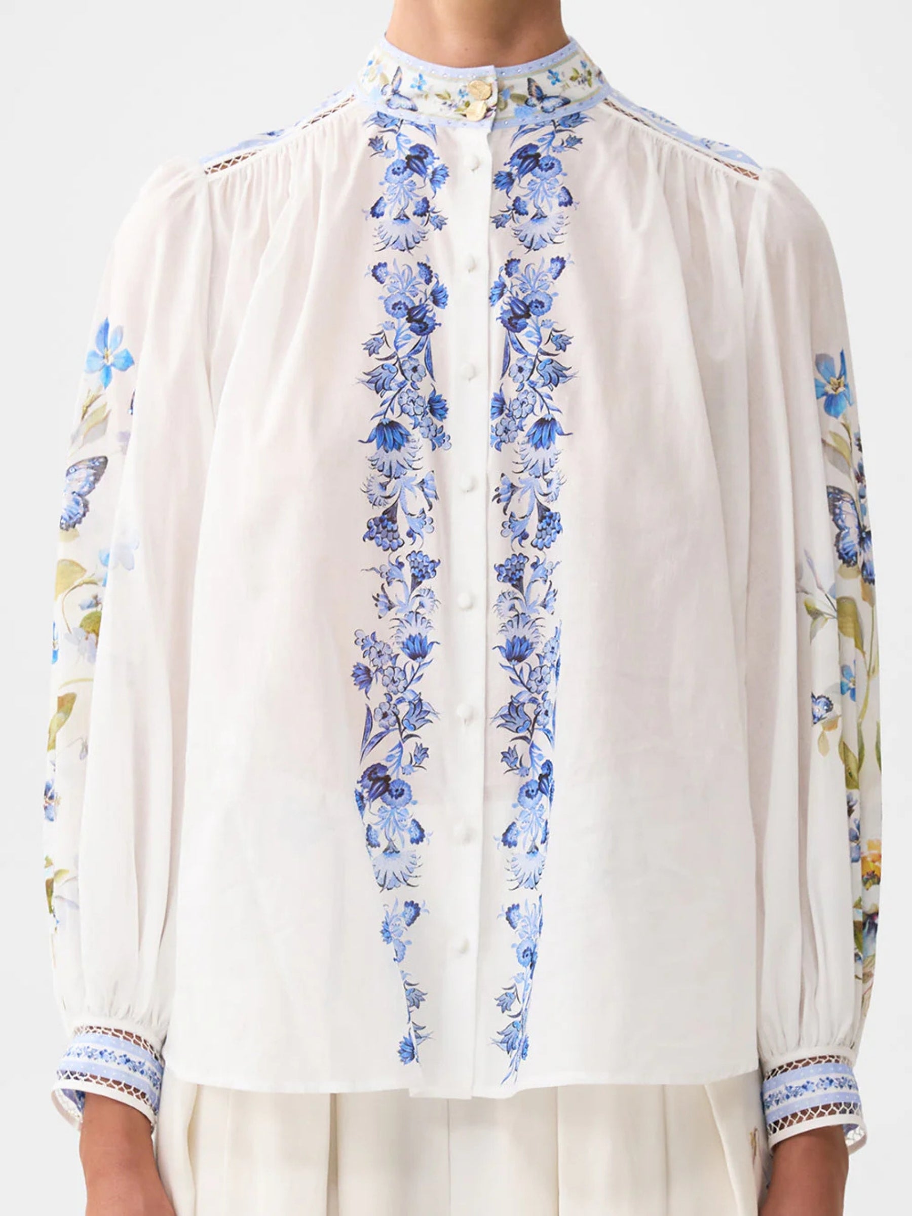 High Neck Button Through Blouse - Botanical Ballads