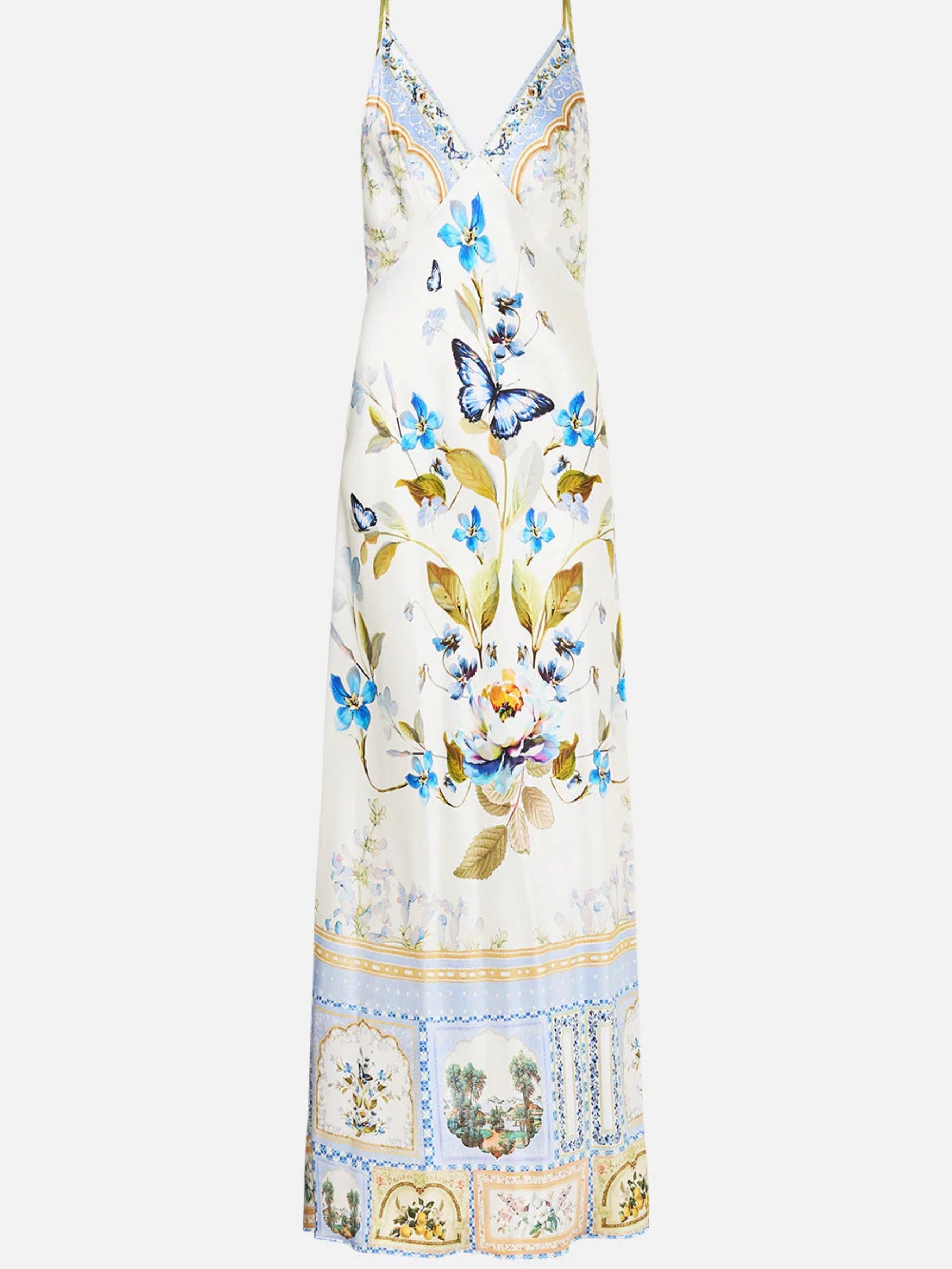 V-Neck Long Bias Slip Dress with Train - Botanical Ballads