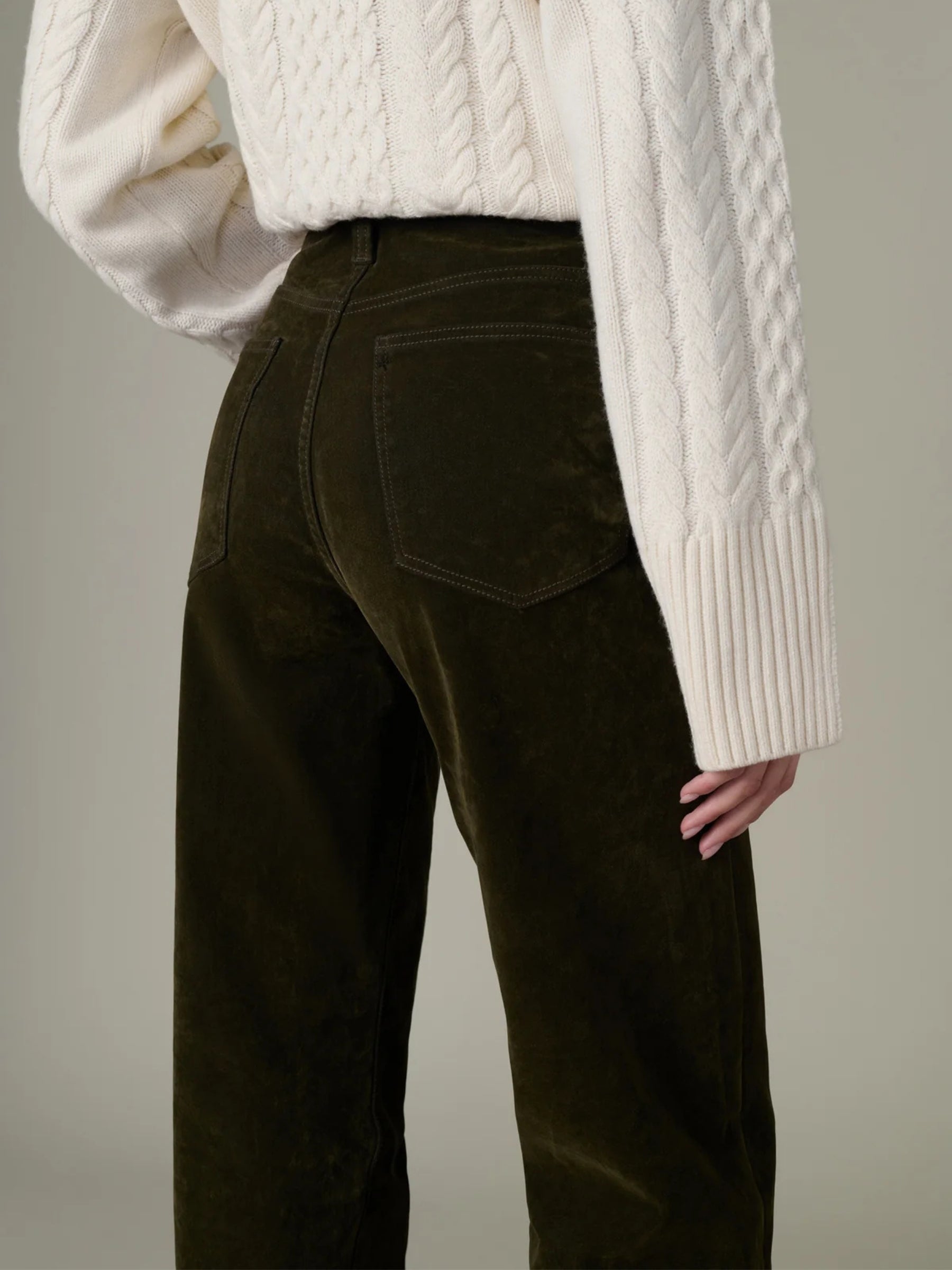 The Margot Straight Flocked Pant - Olive