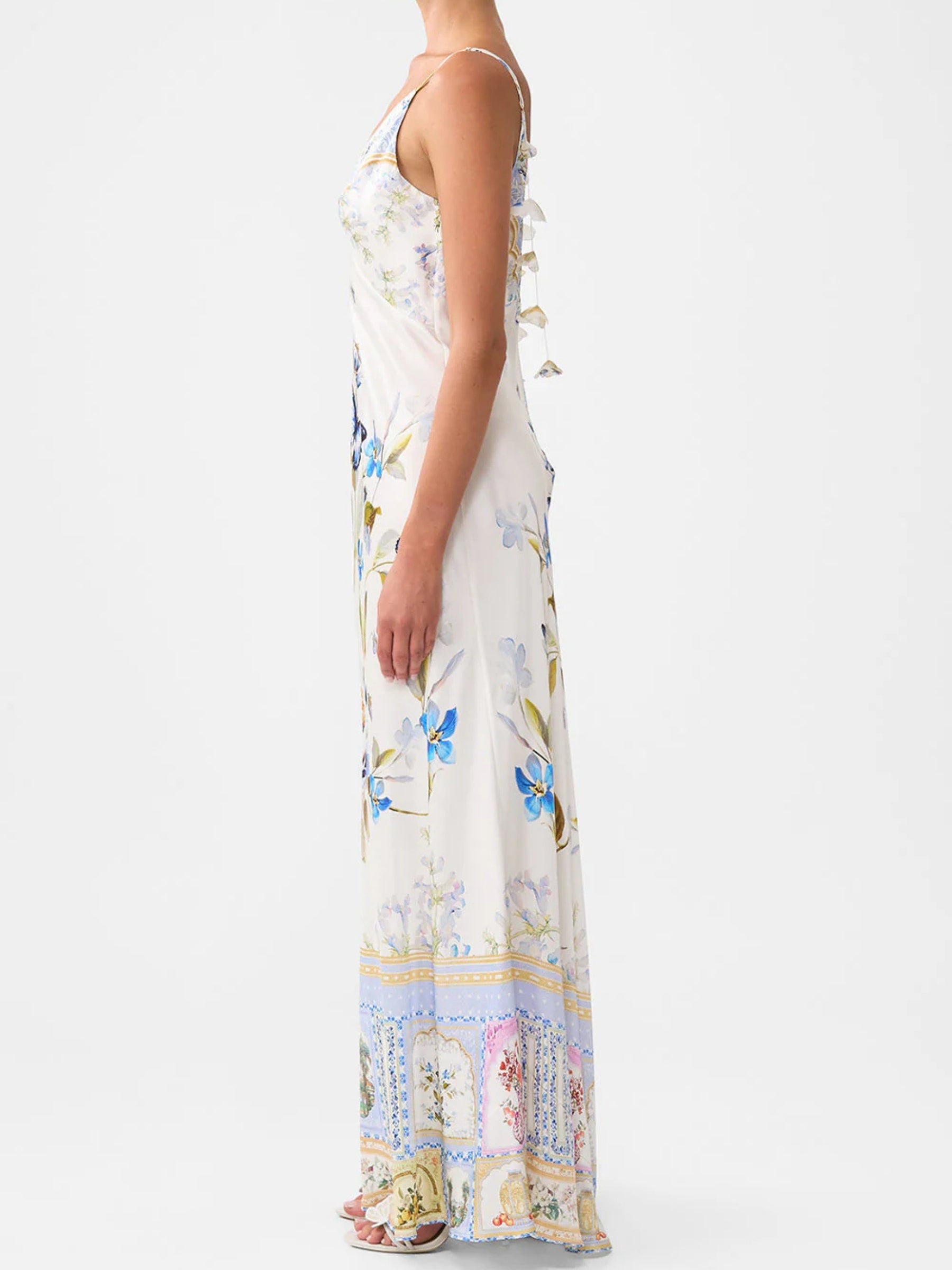 V-Neck Long Bias Slip Dress with Train - Botanical Ballads