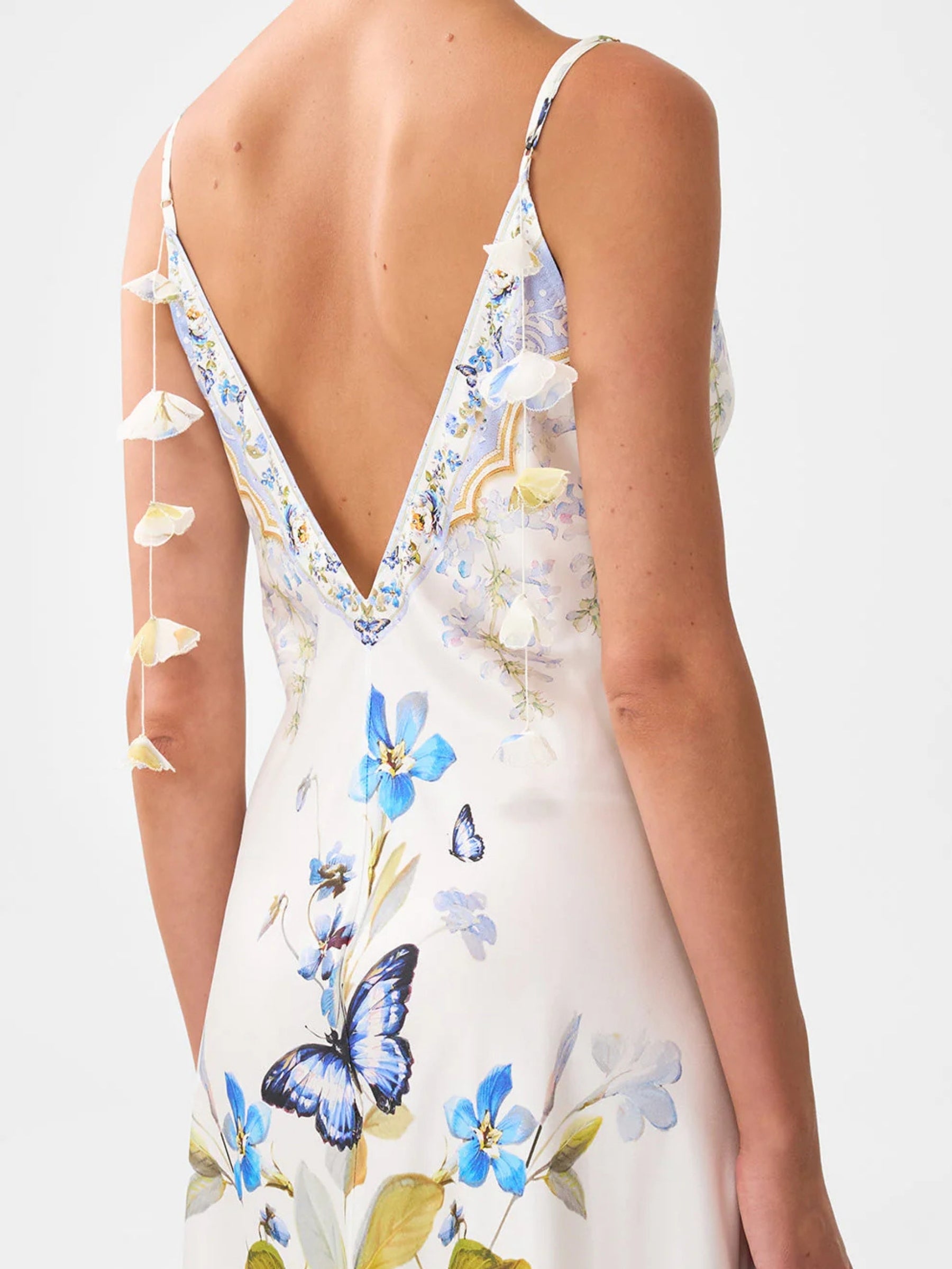 V-Neck Long Bias Slip Dress with Train - Botanical Ballads