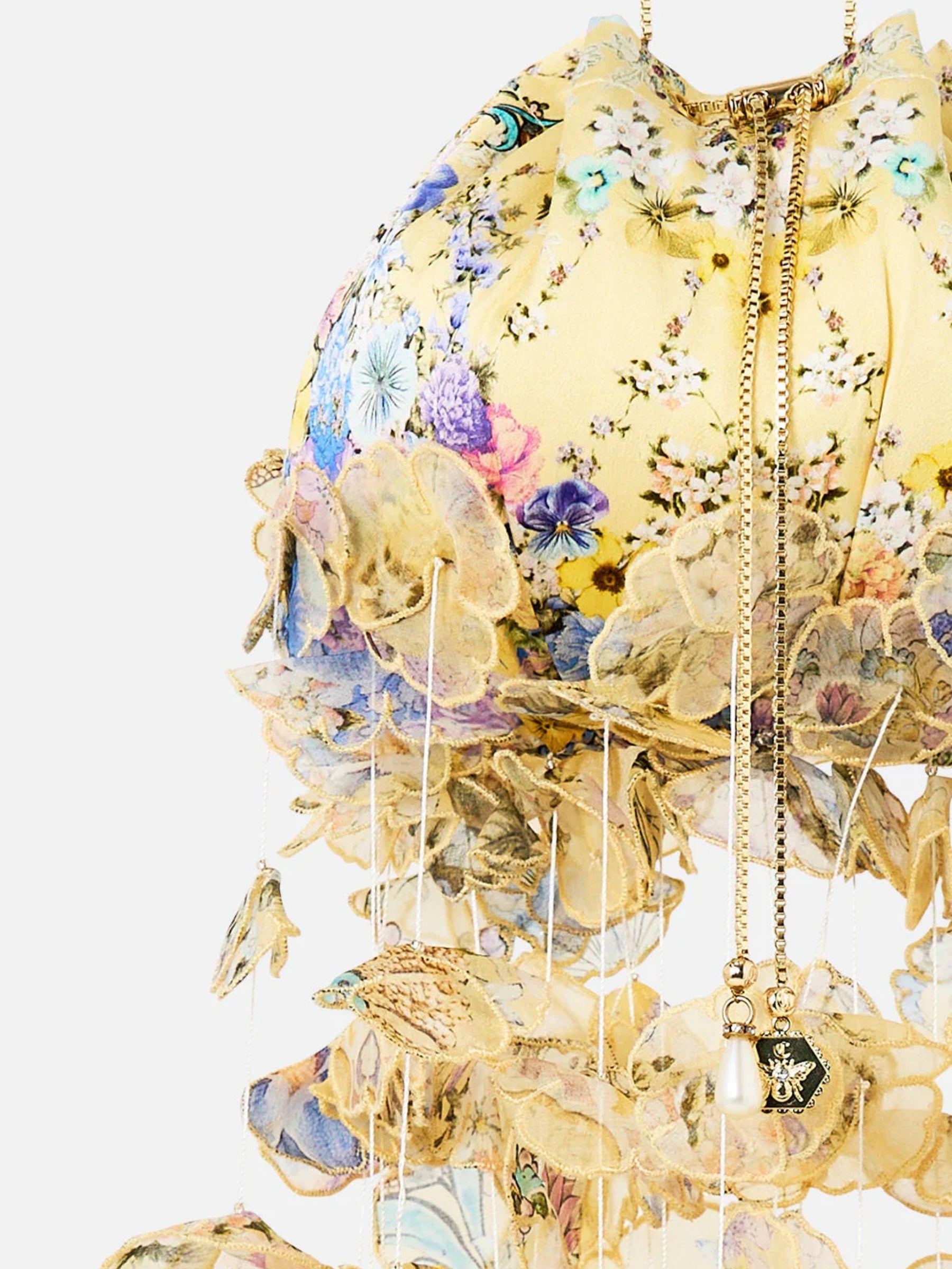 Drawstring Pouch Bag w/ Floral Fringe - Darling Buds