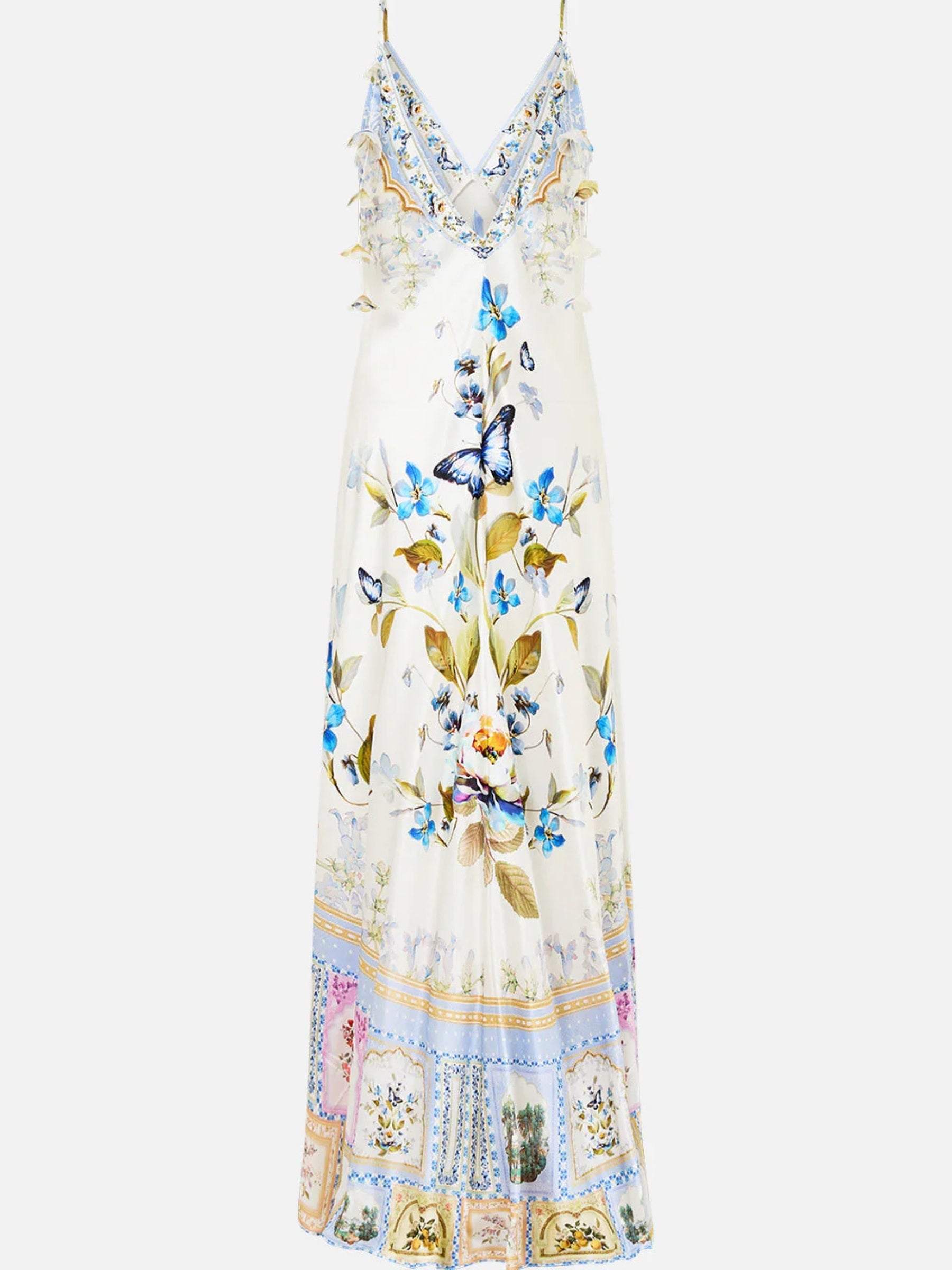 V-Neck Long Bias Slip Dress with Train - Botanical Ballads