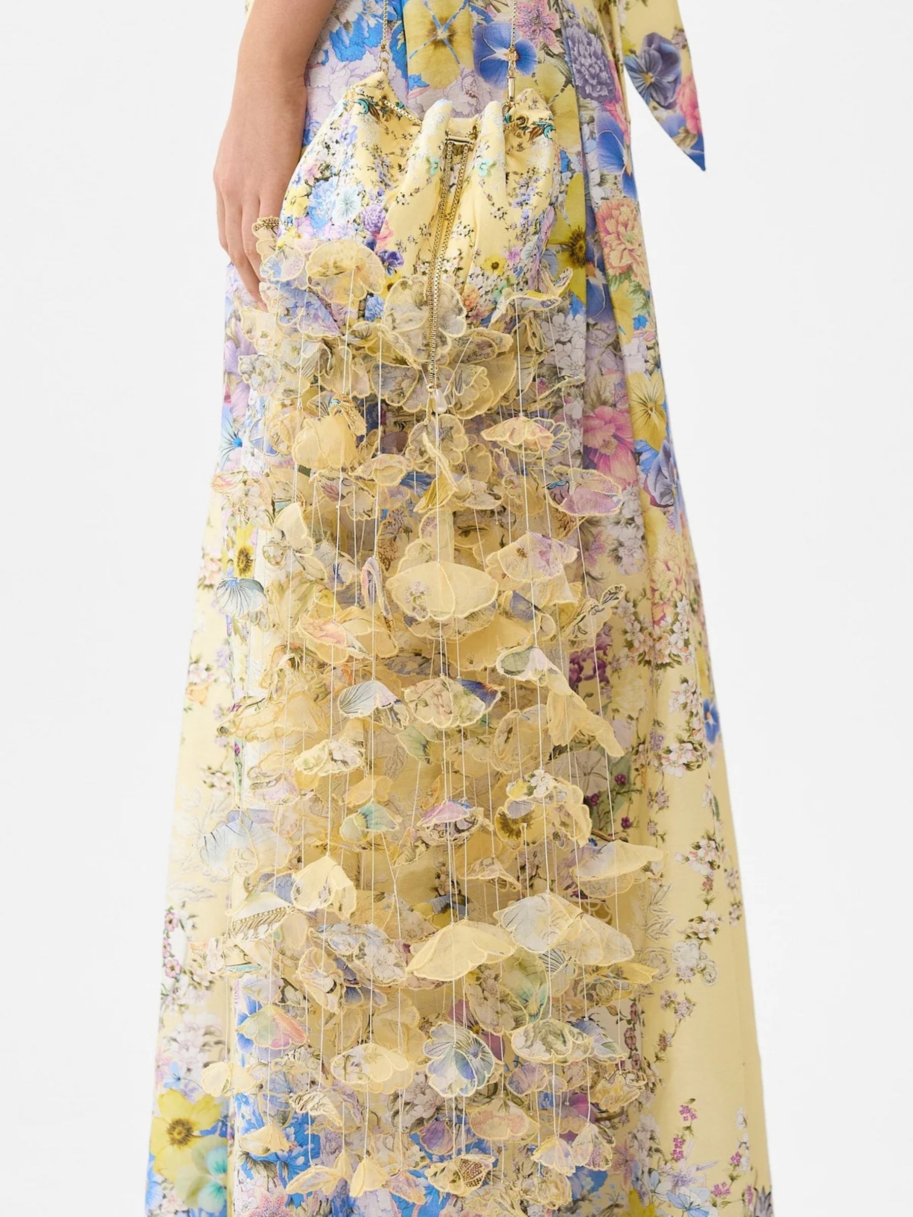 Drawstring Pouch Bag w/ Floral Fringe - Darling Buds