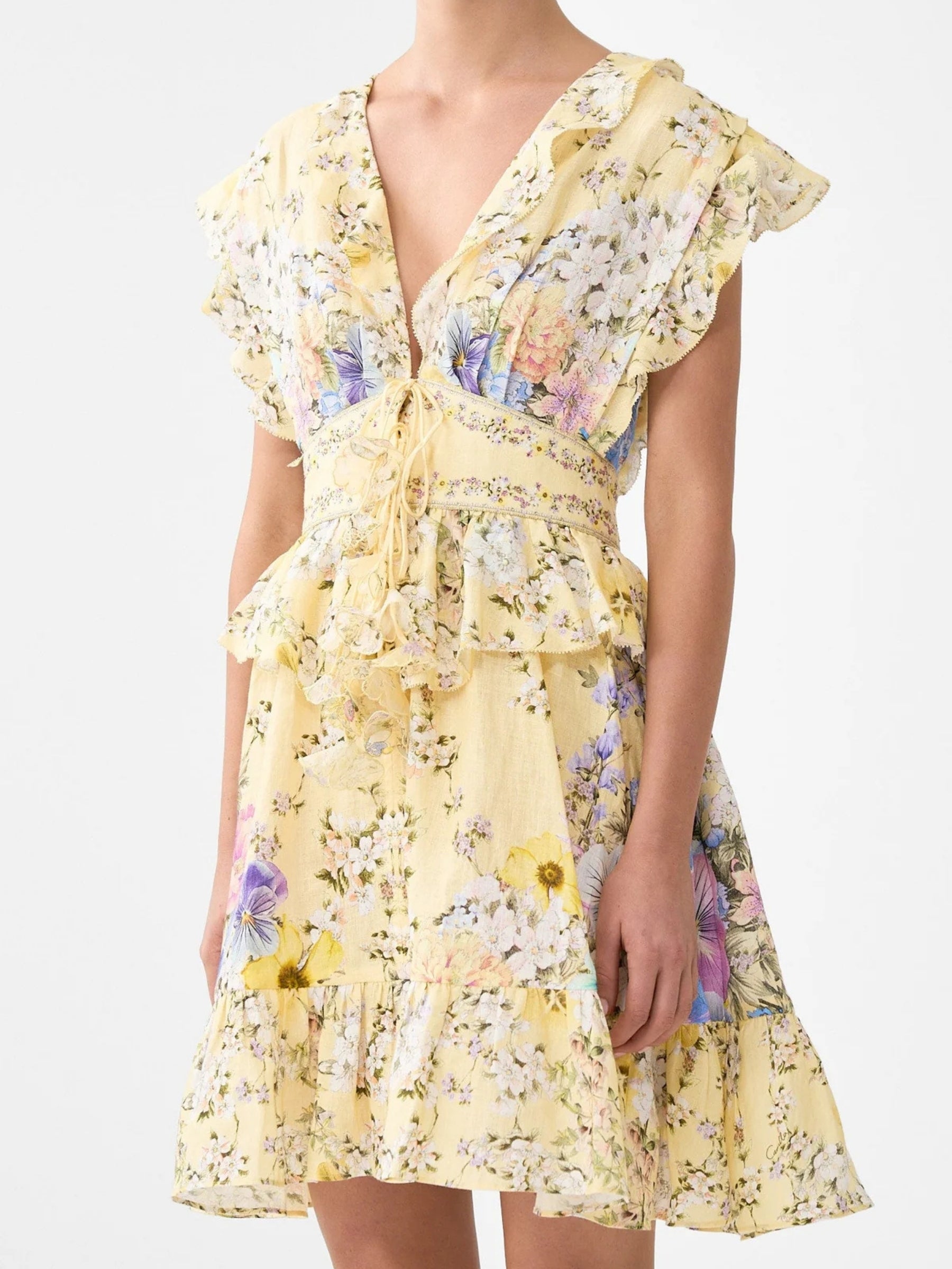 Waisted Short Dress w/ Ruffle Details - Darling Buds