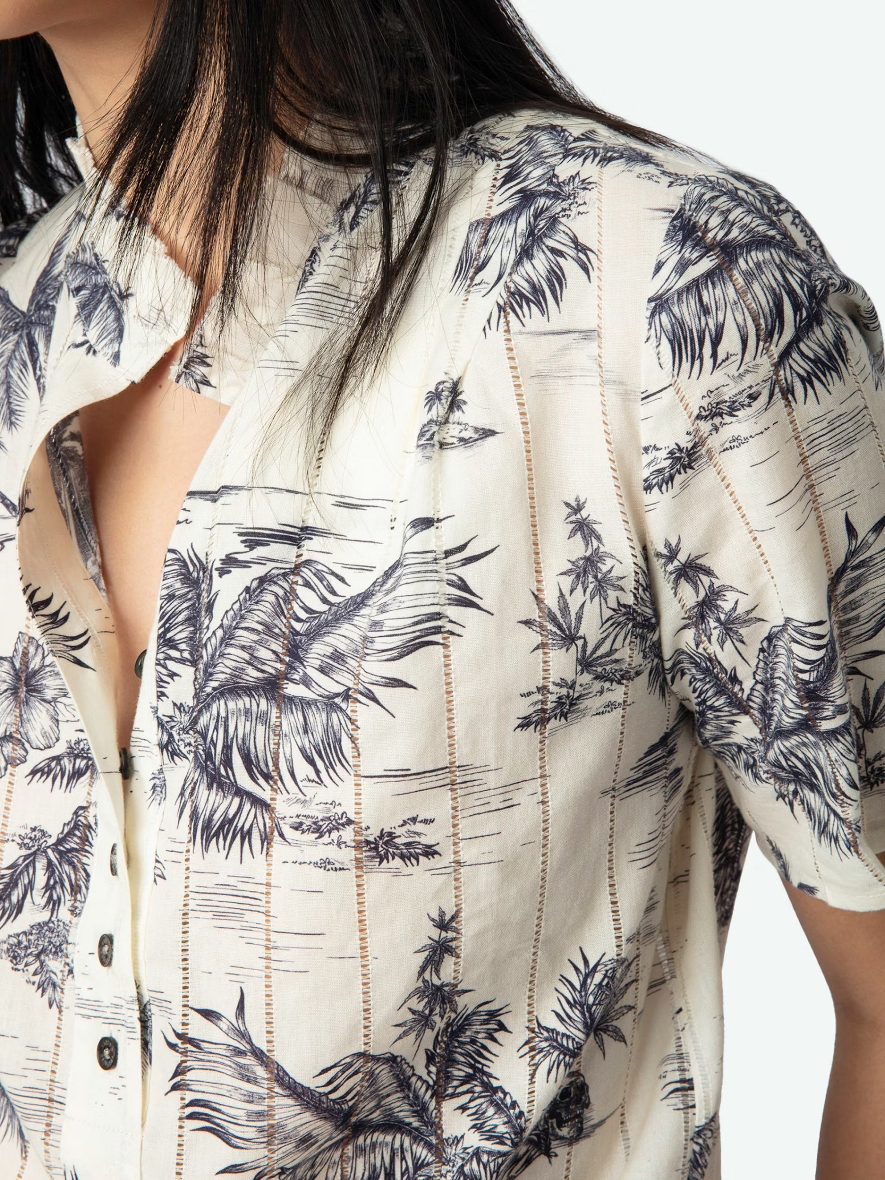 Topher Tropical Island Top - Ecru