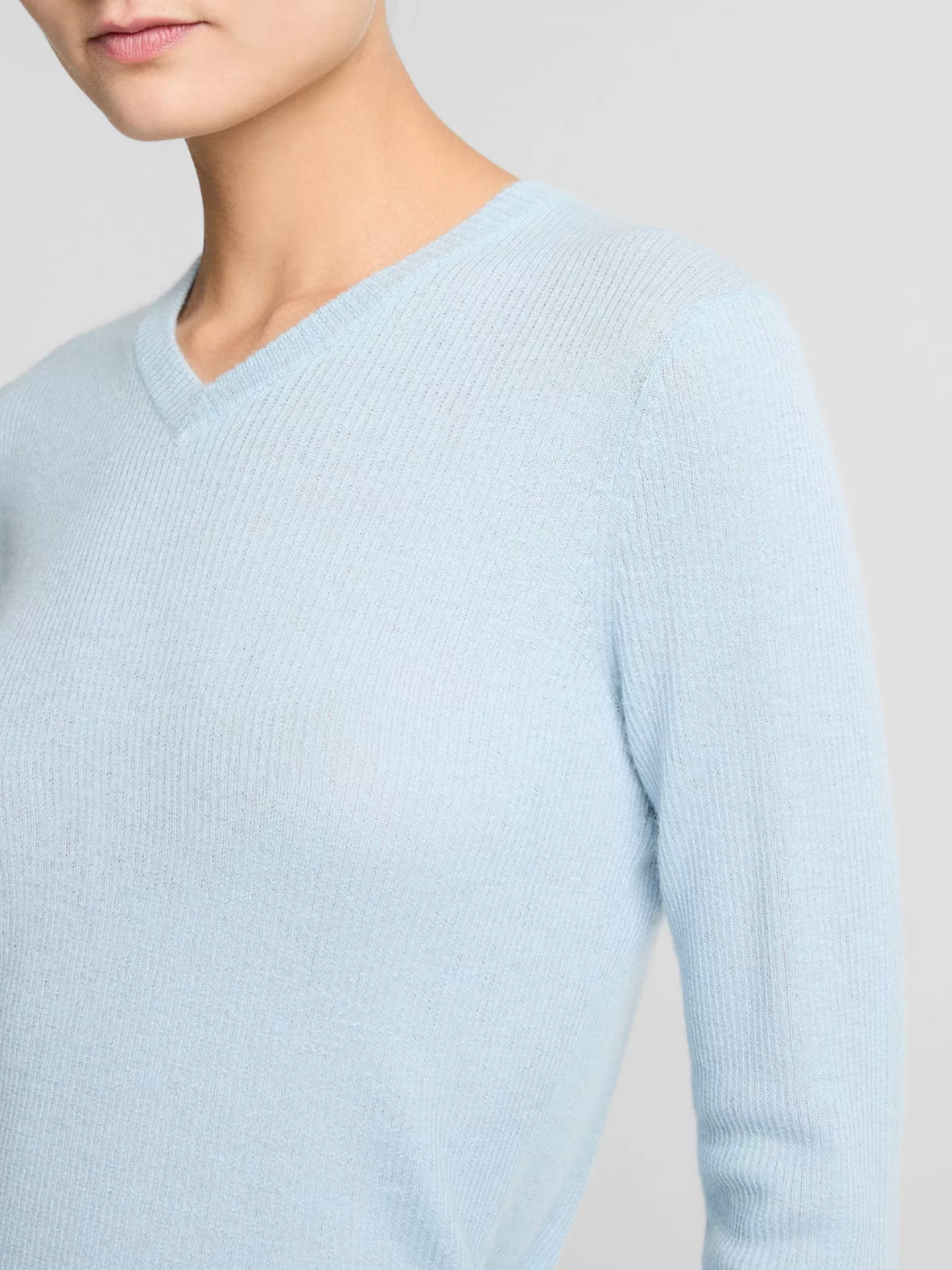 Solid High V Neck Sweater - Clearwater