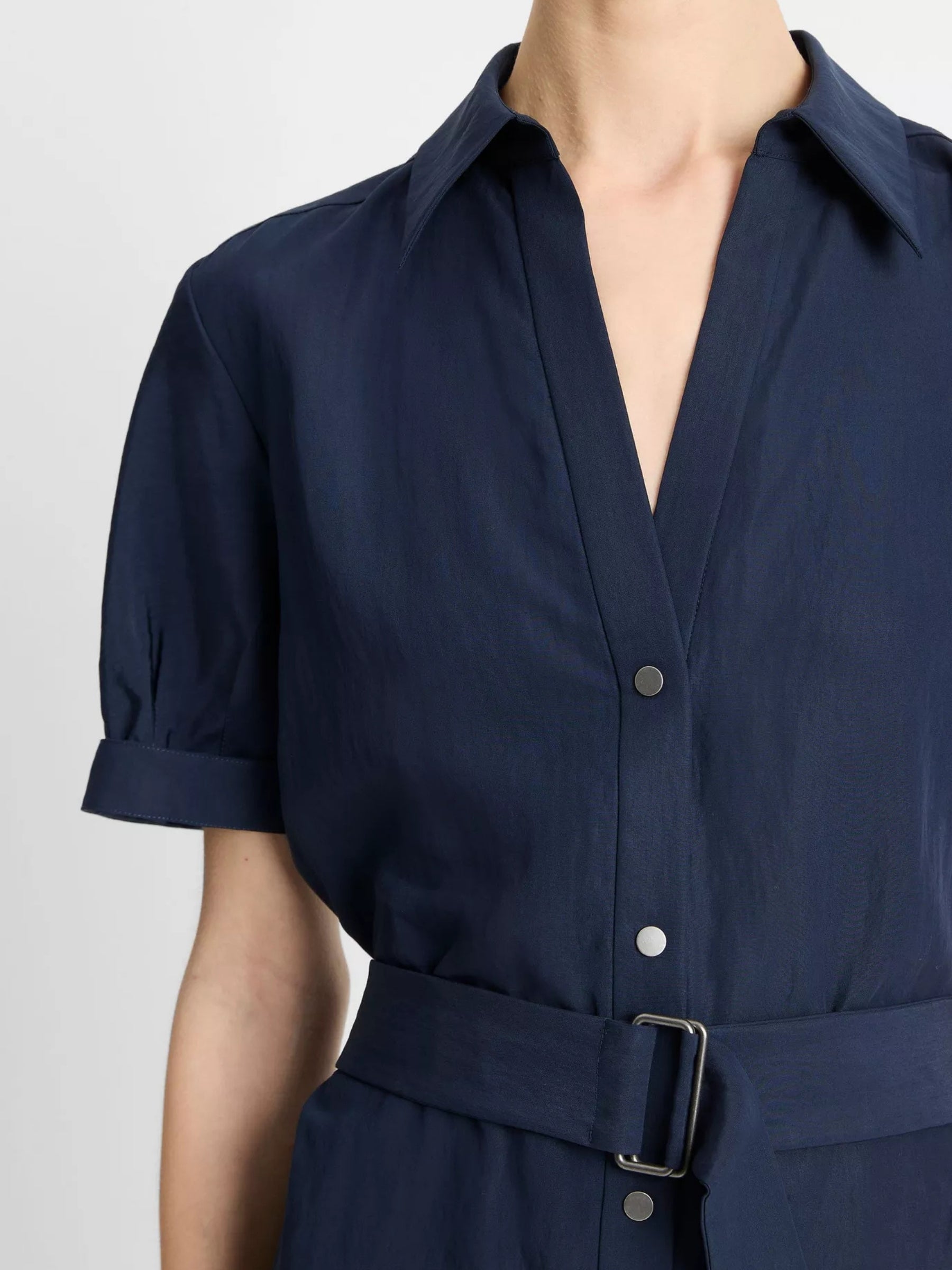 Cuffed Short Sleeve Belted Shirt Dress - Coastal