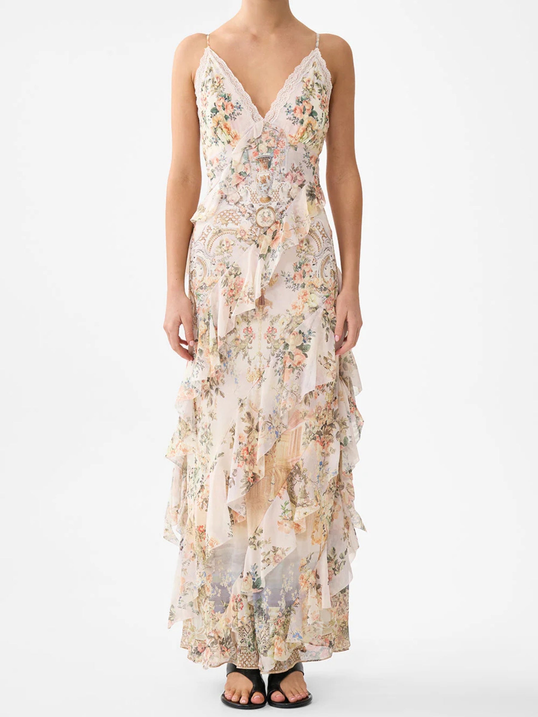 Asymmetrical Ruffle Slip Dress - Twilight in Istanbul