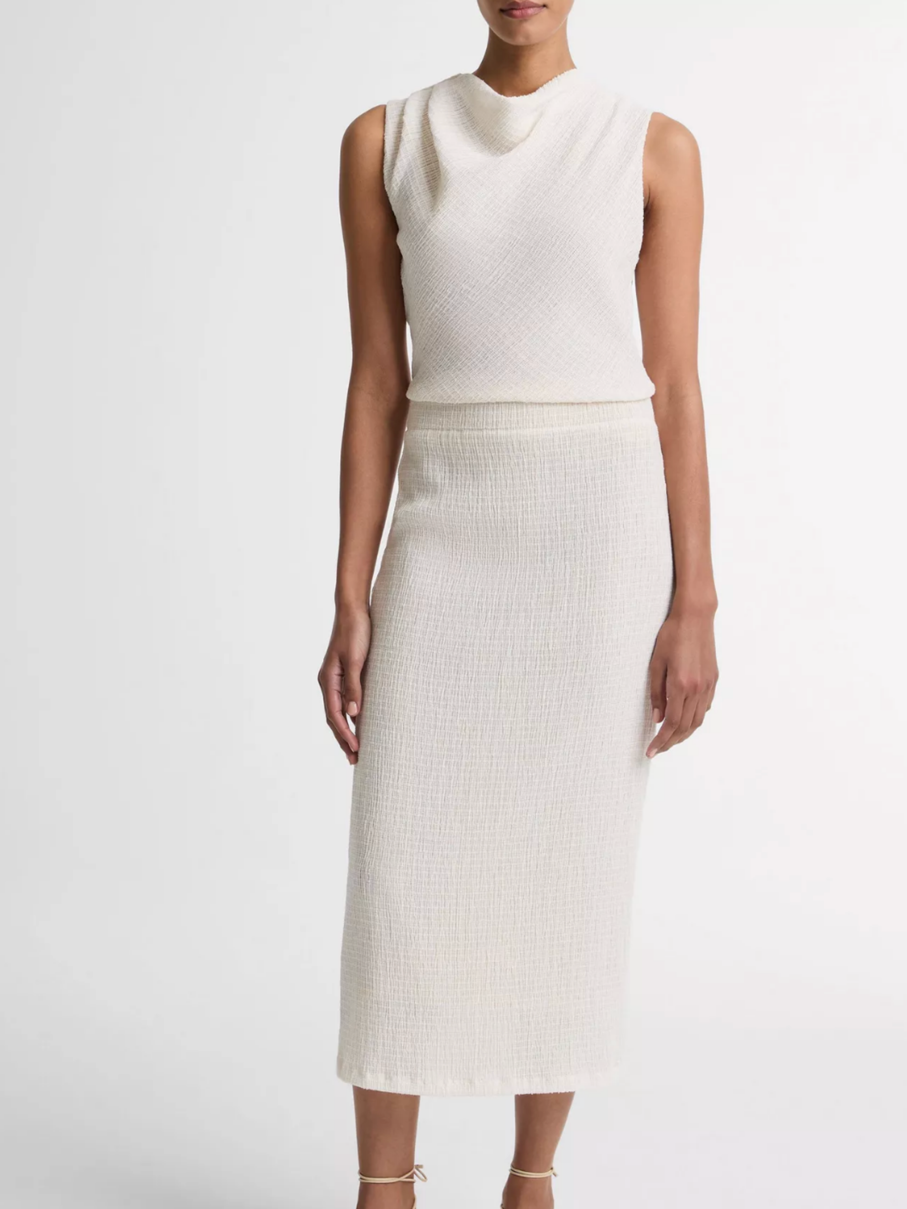 Shadow Grid Midi Skirt - Chalk