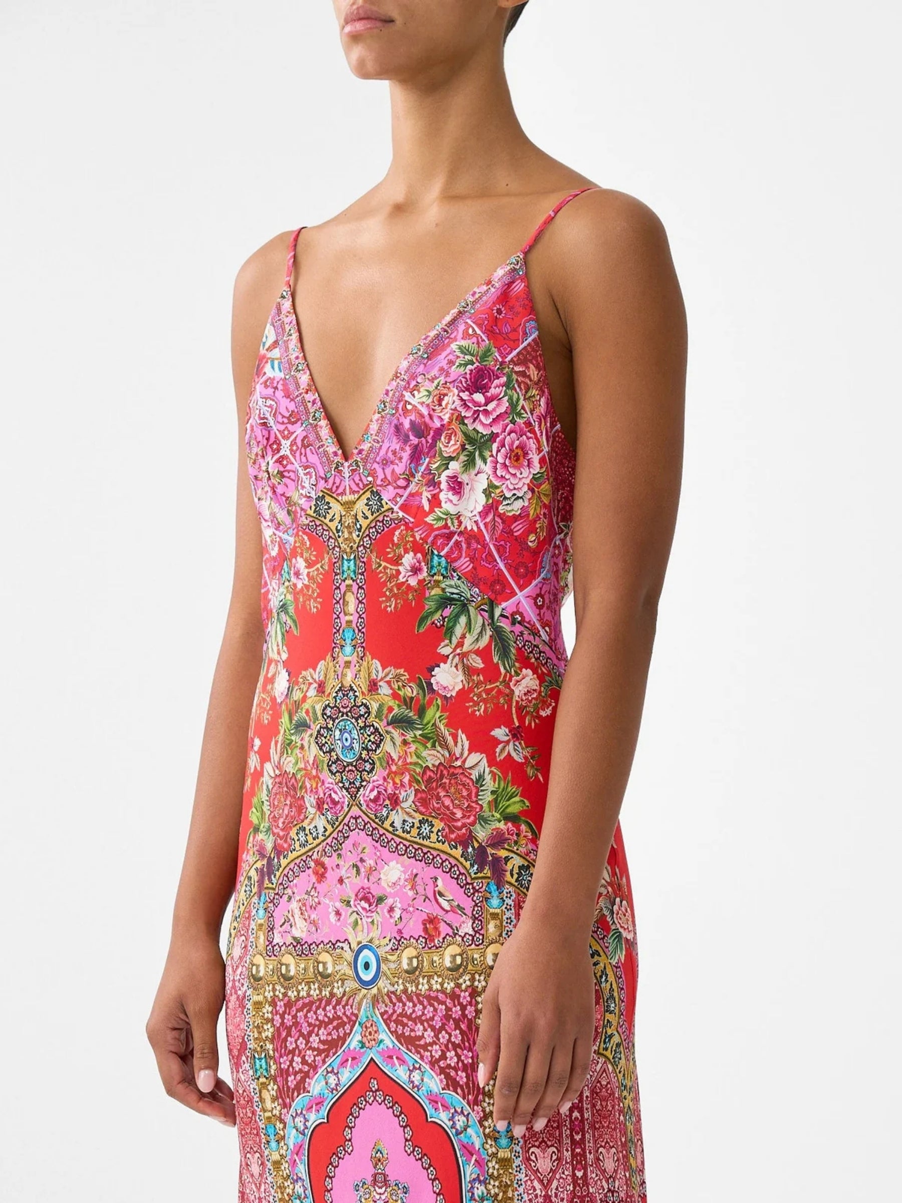 V Neck Full Length Bias Slip Dress - Heirloom Empire