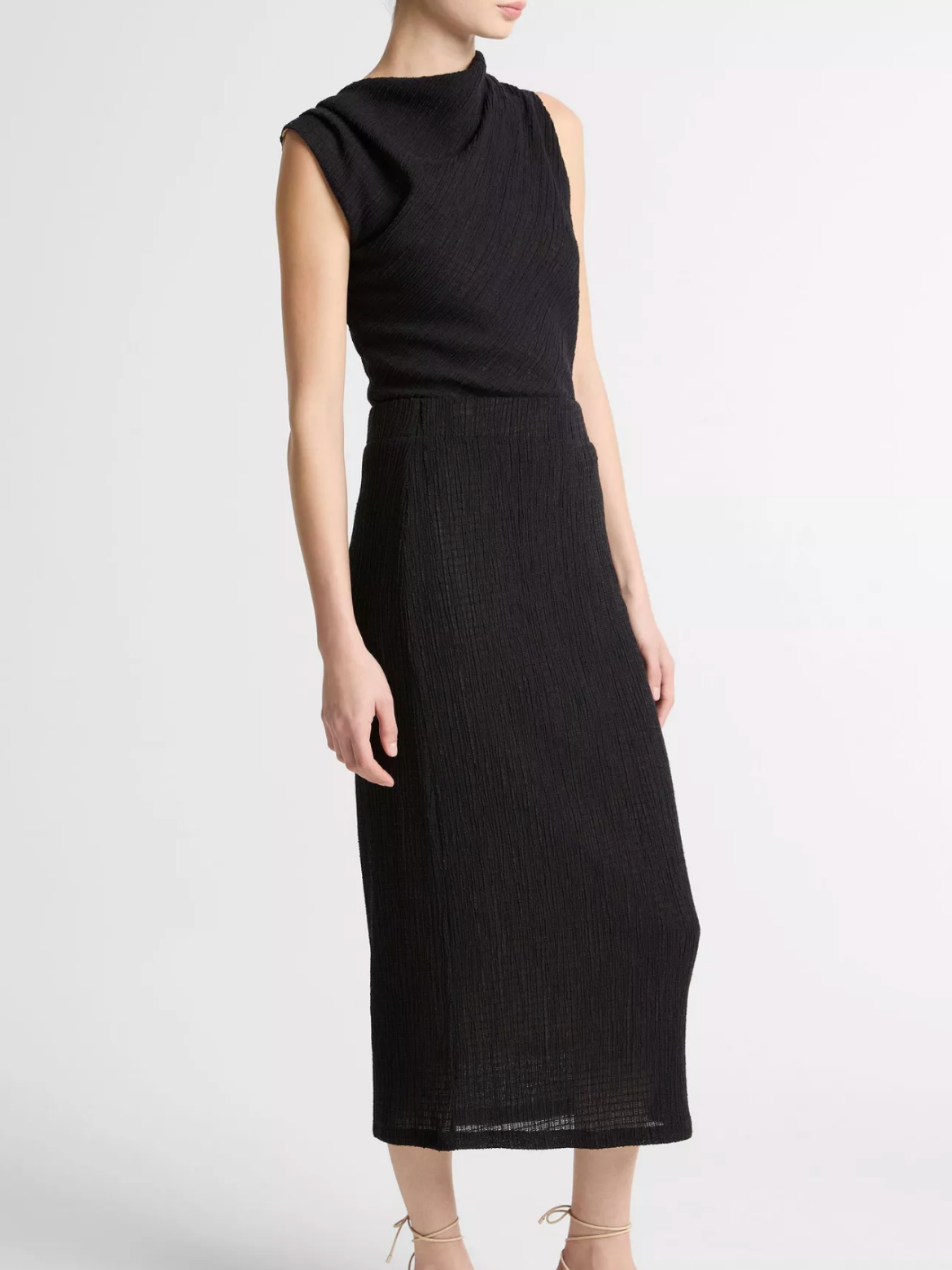 Shadow Grid Midi Skirt - Black