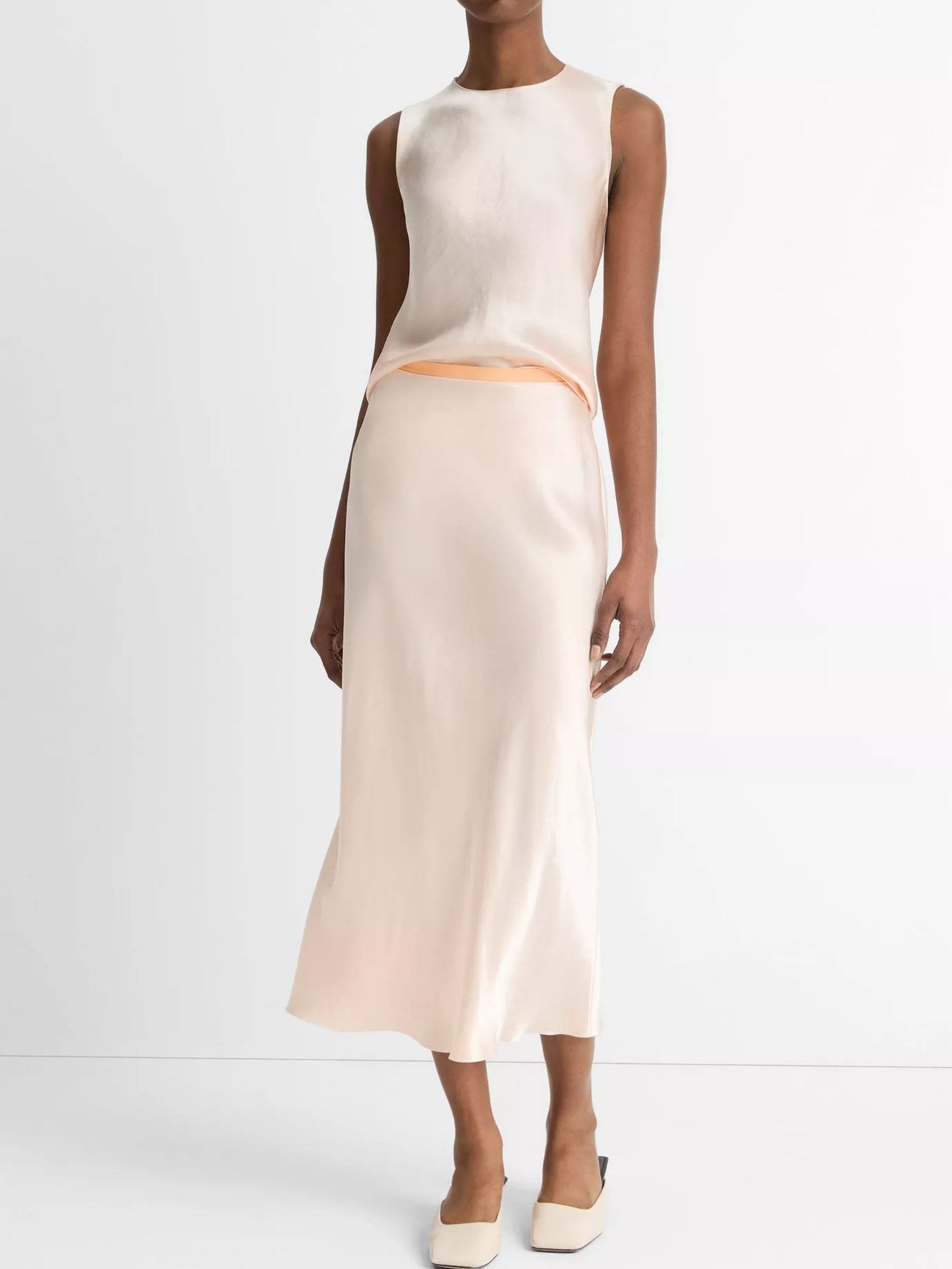 Contrast Waistband Satin Skirt - Lychee