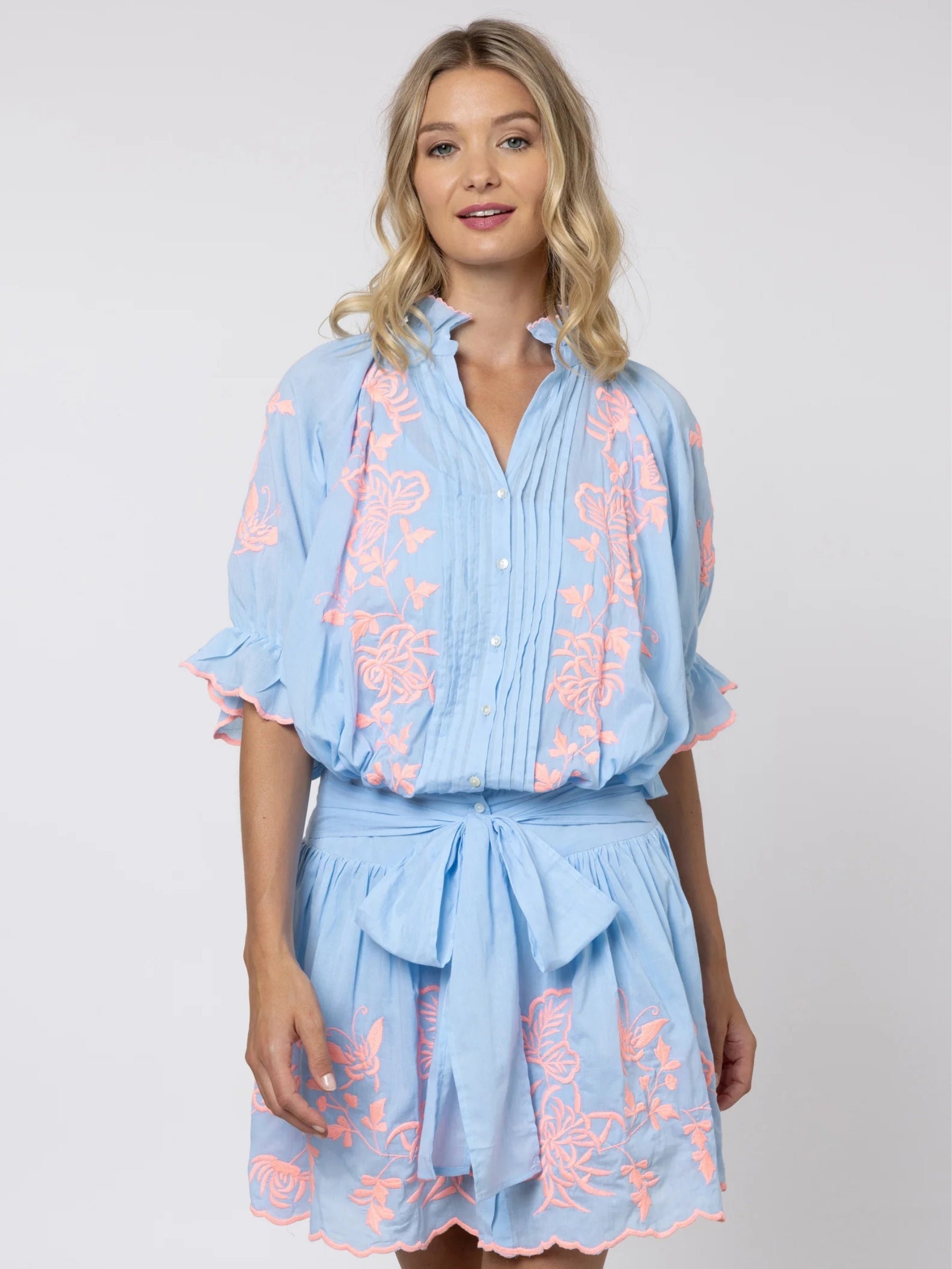 Blouson Dress - Blue/Neon Pink