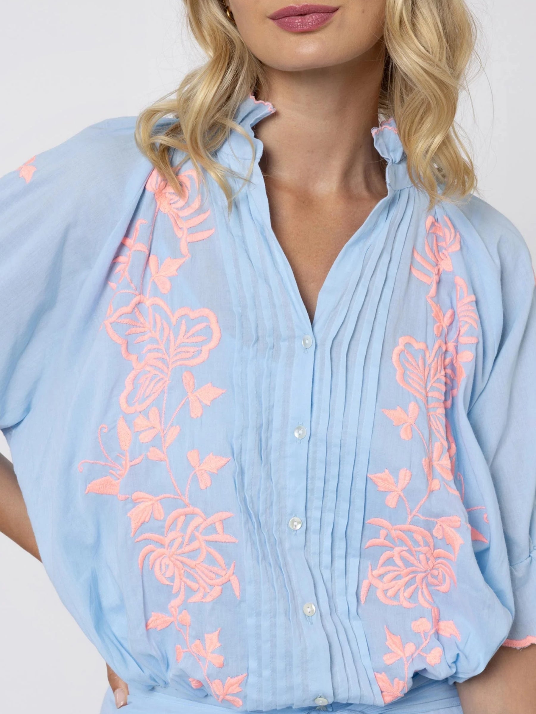 Blouson Dress - Blue/Neon Pink