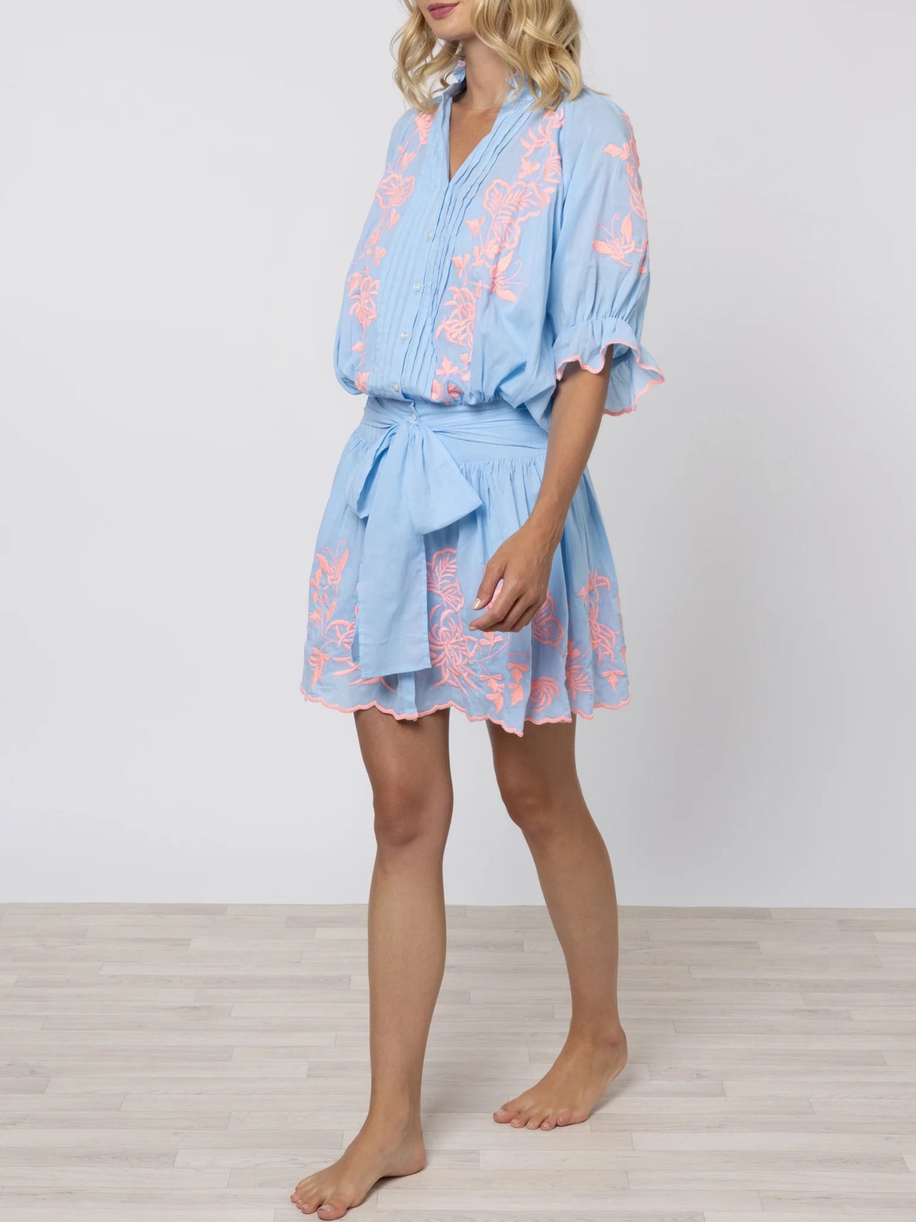 Blouson Dress - Blue/Neon Pink