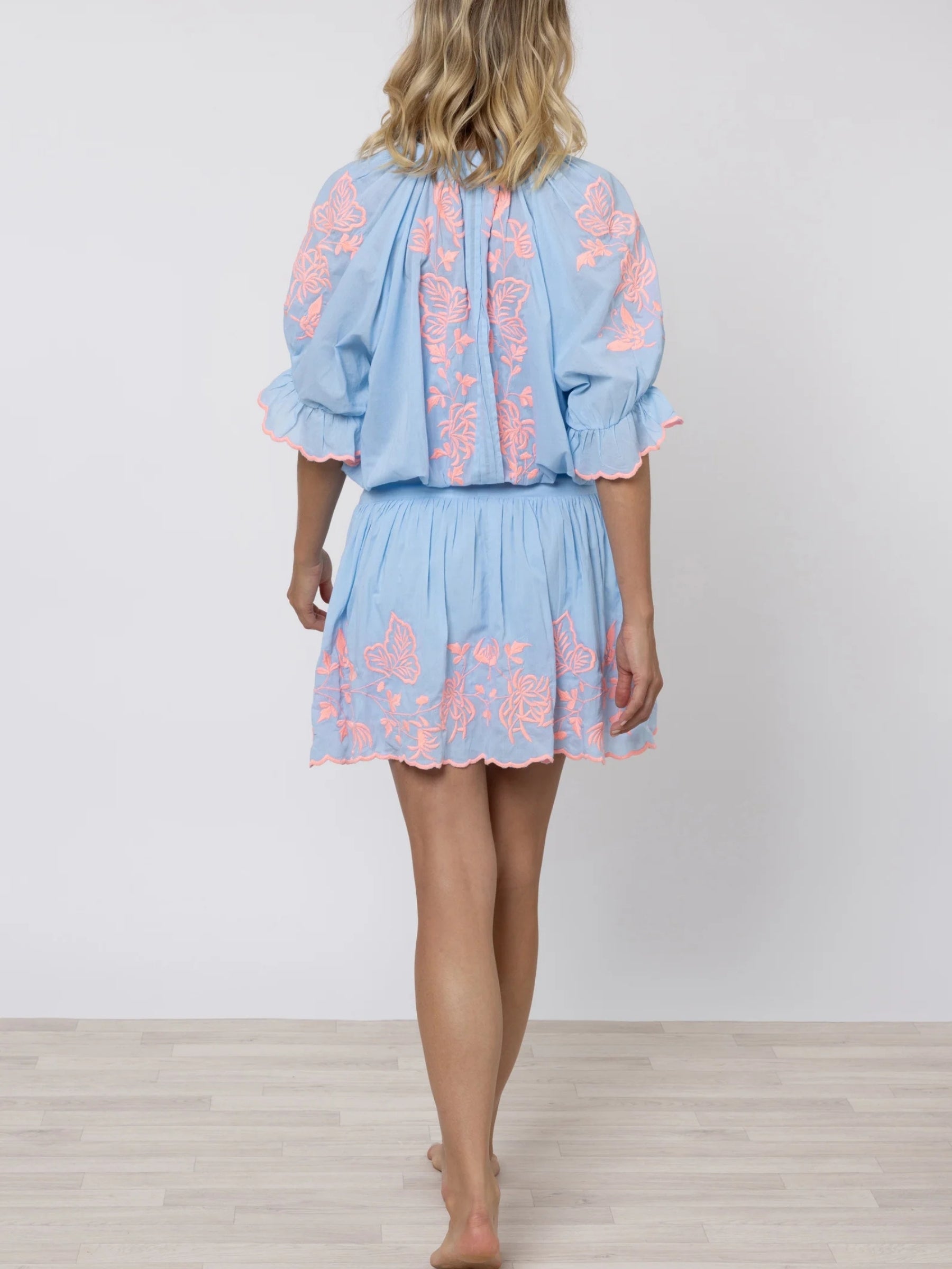 Blouson Dress - Blue/Neon Pink