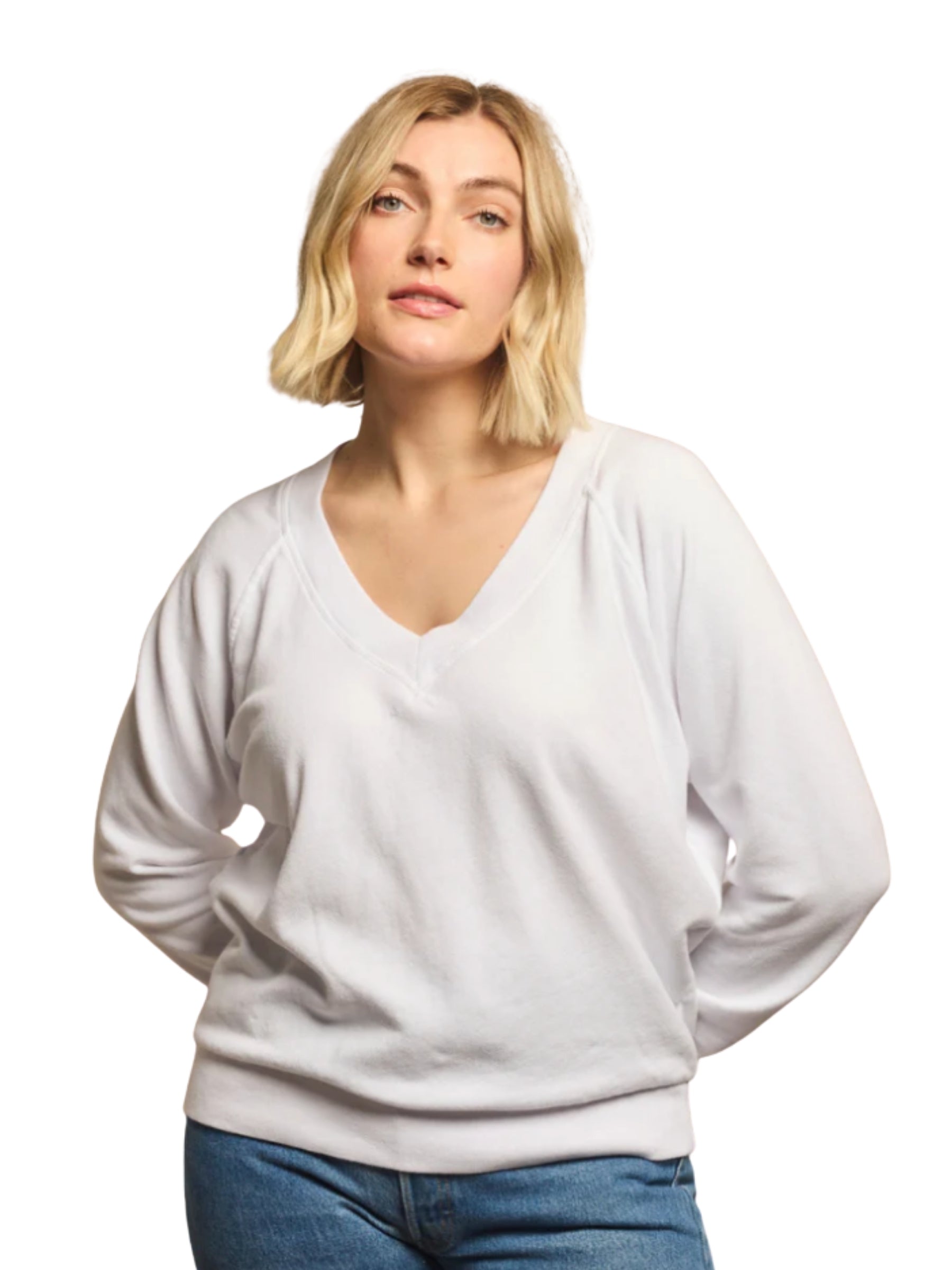 Sinead Relaxed Terry V Neck Sweatshirt - White