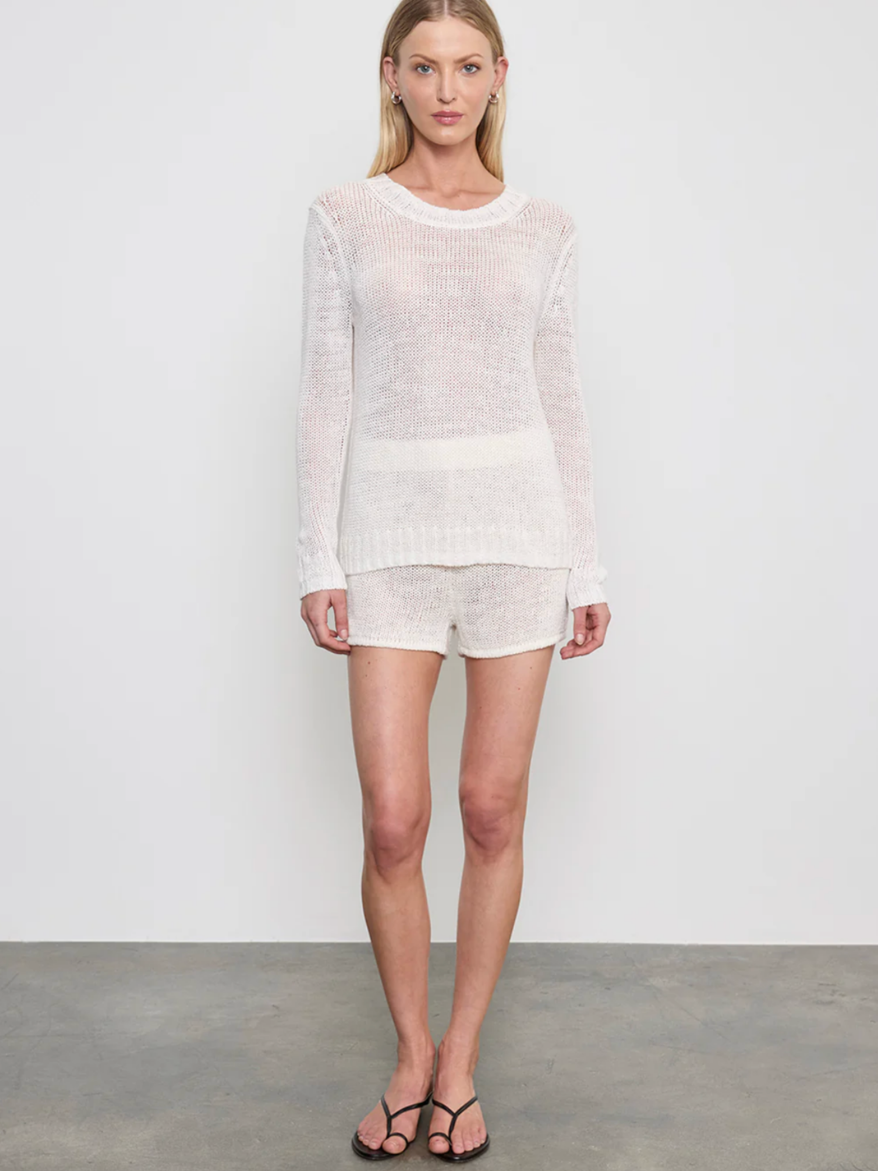 Linen Open Knit Crew - White