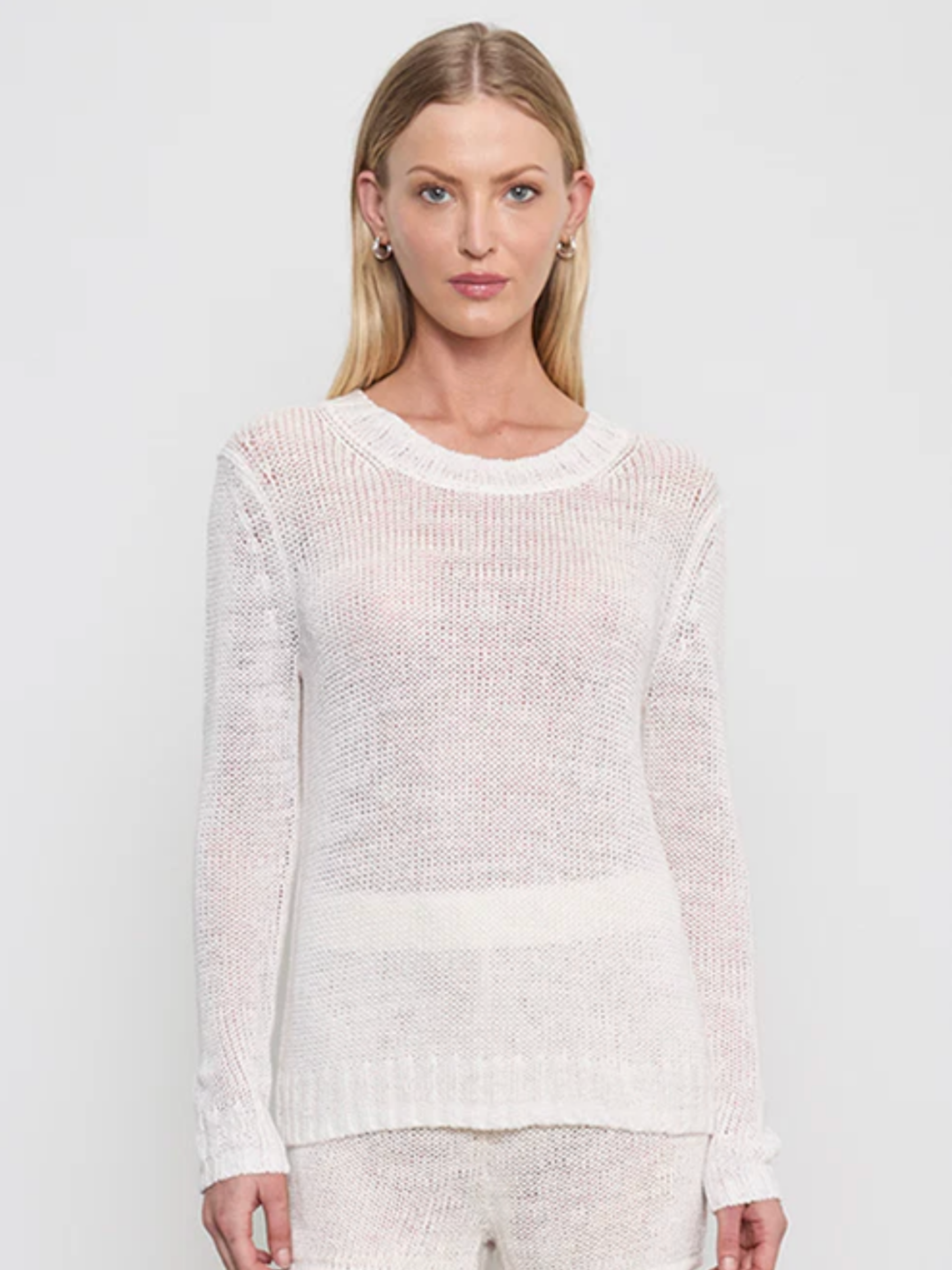 Linen Open Knit Crew - White