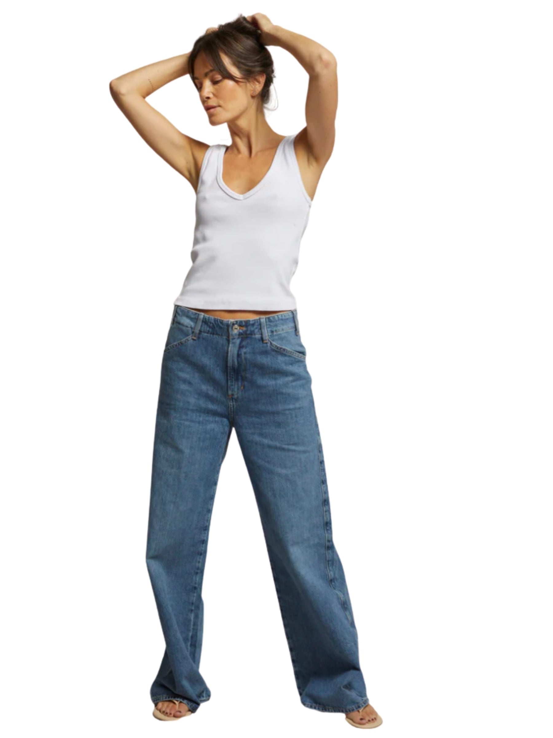 Maria Structured Rib V Neck Tank - White