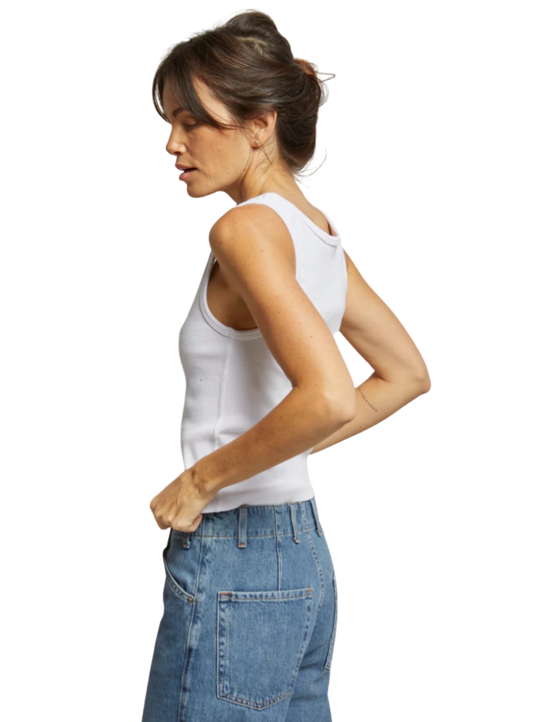 Maria Structured Rib V Neck Tank - White