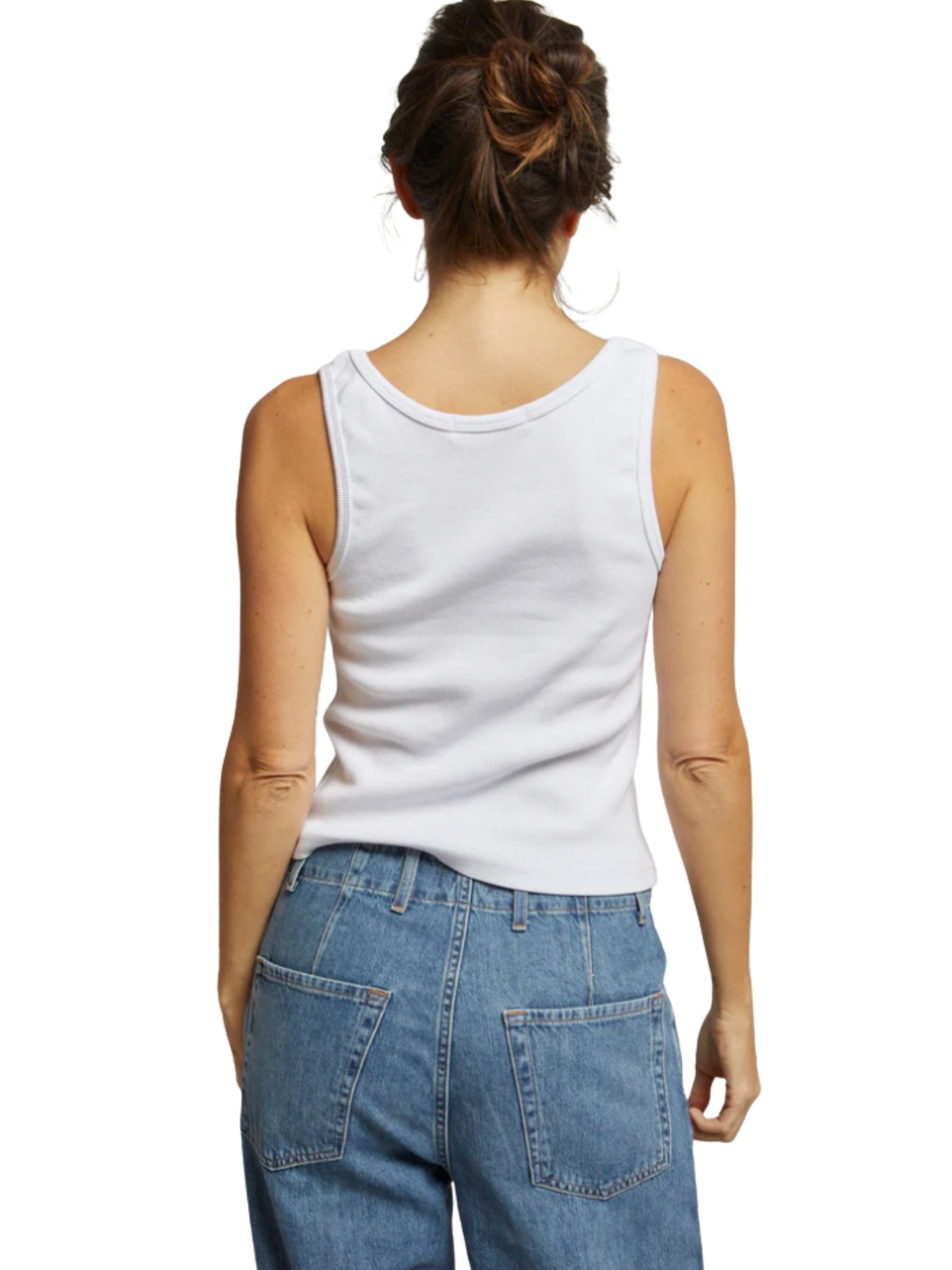Maria Structured Rib V Neck Tank - White