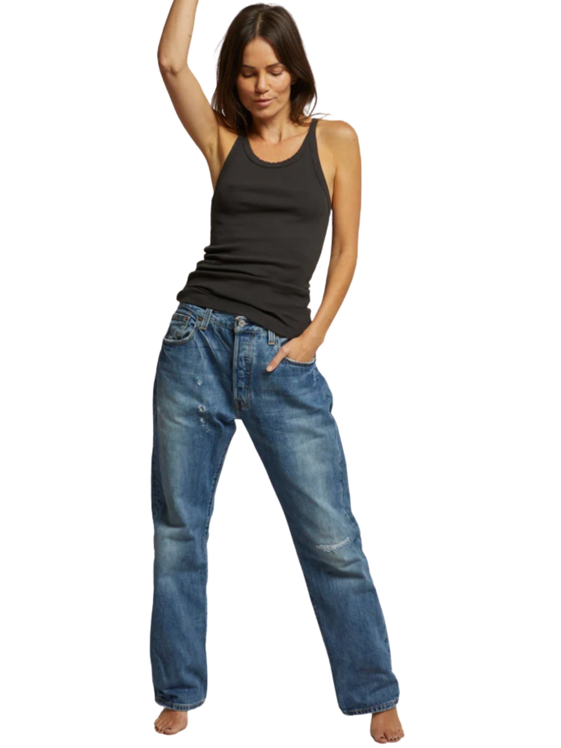 Annie Recycled Cotton Ribbed Tank - Vintage Black