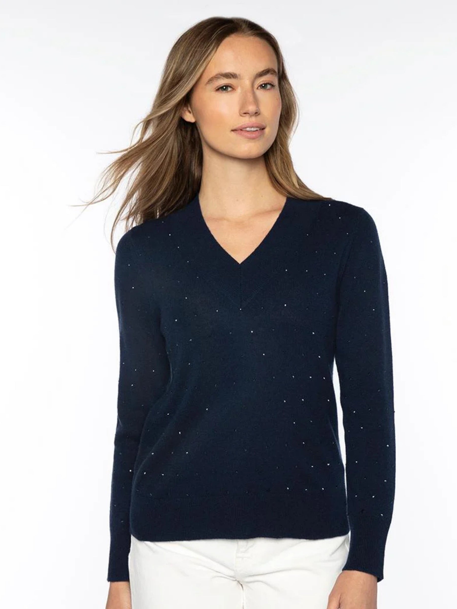 Crystal Vee Sweater - Navy