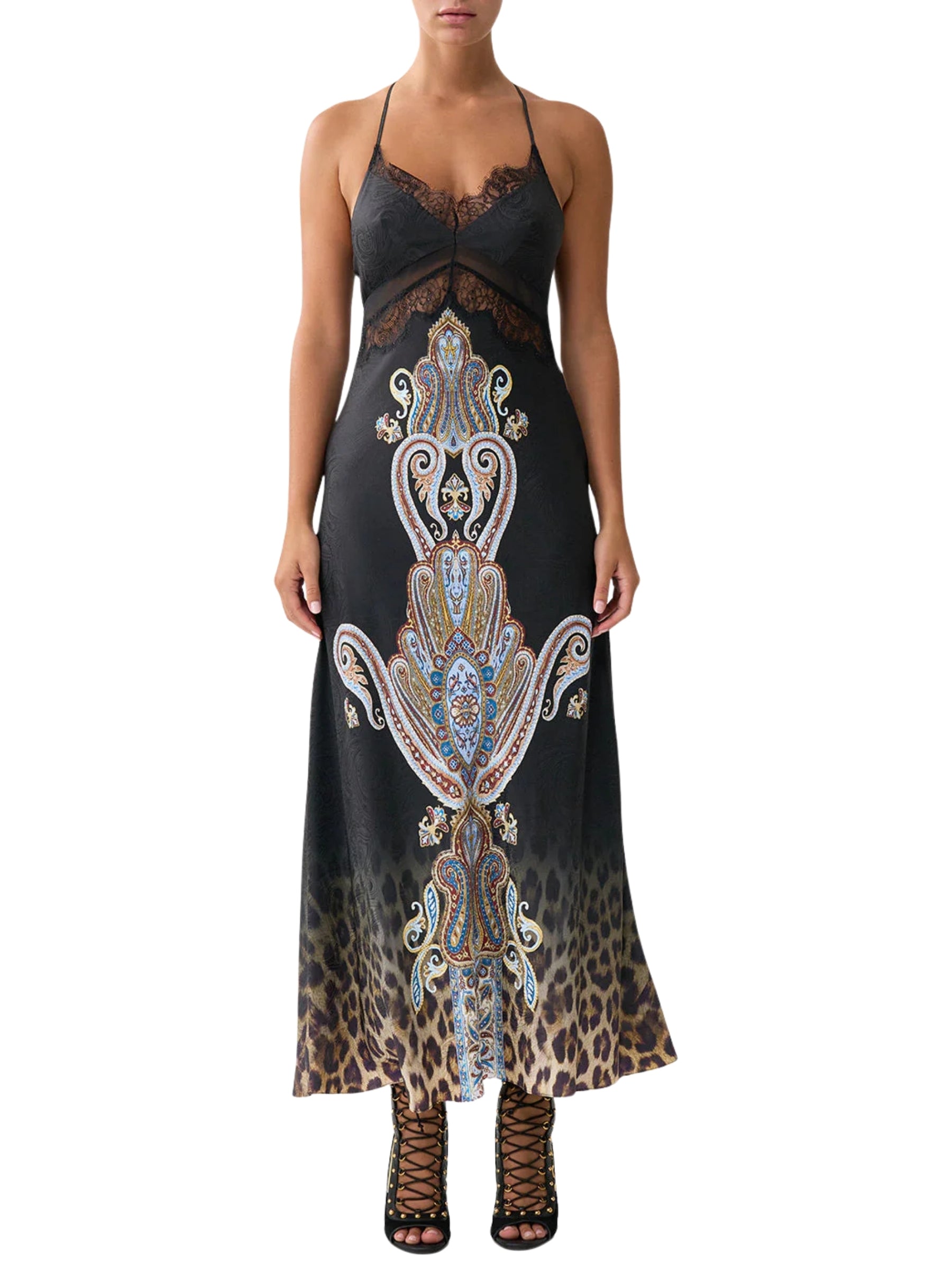 Lace Splice Bias Long Dress - Istambul Animalia