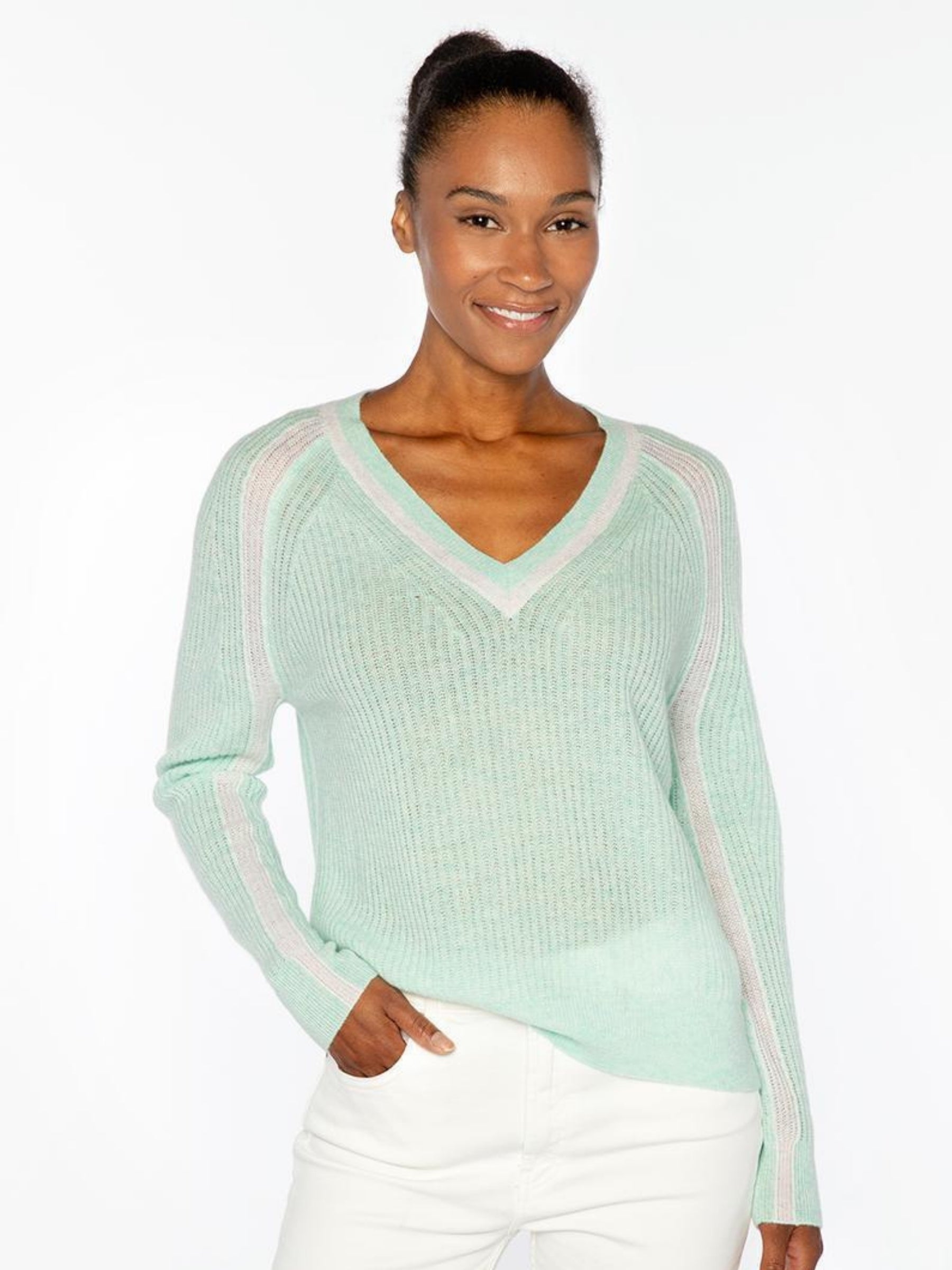 Contrast Trim Rib Vee - Seaglass