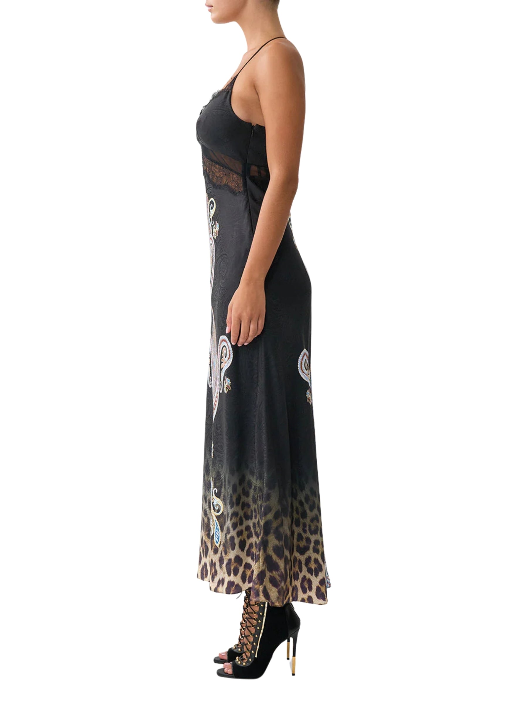 Lace Splice Bias Long Dress - Istambul Animalia