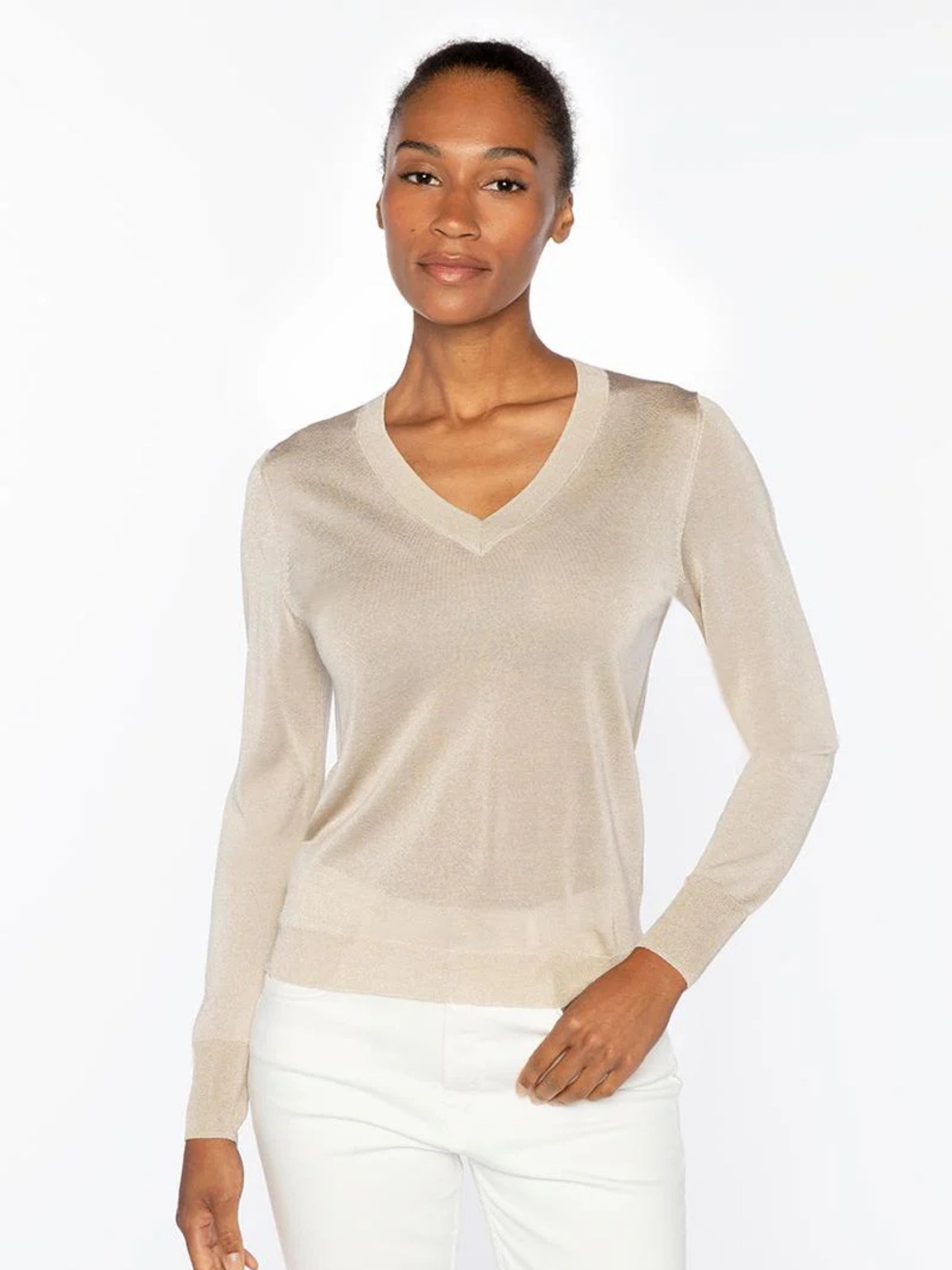 Shimmer Vee Sweater - Oyster