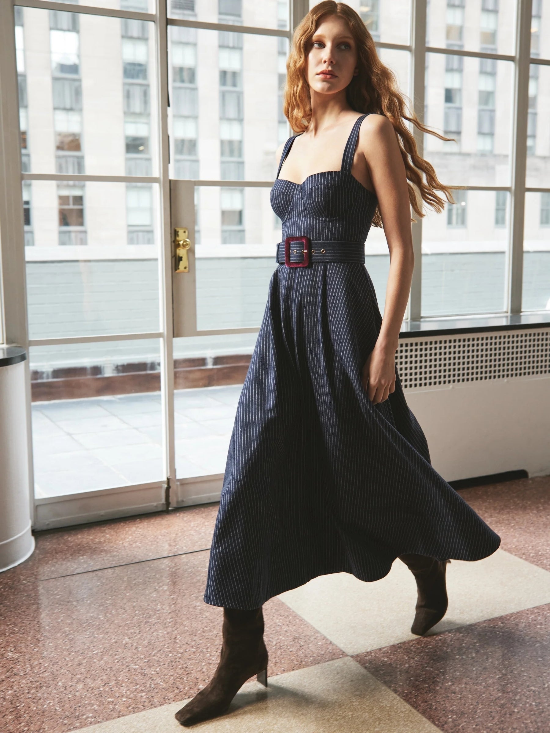 Calypso Dress - Navy Chalk Stripe