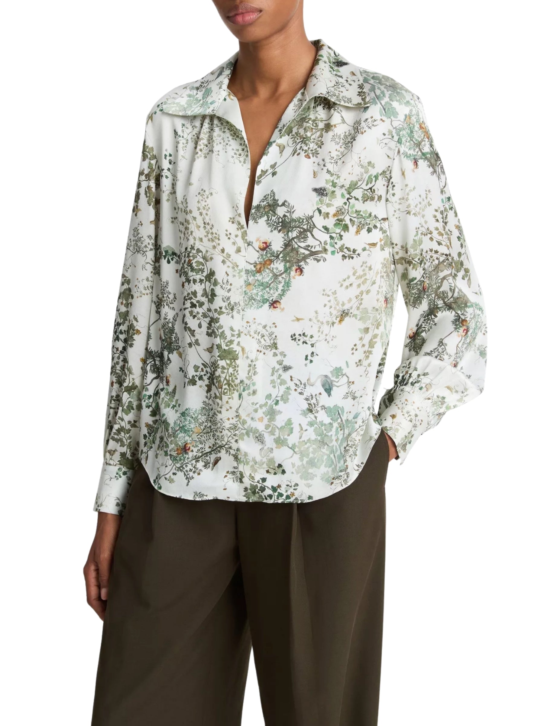 Grape Vine Placed Smocked Silk Blouse - Multi