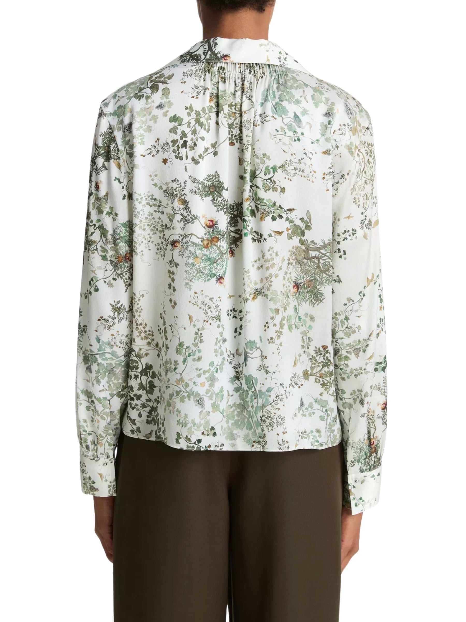 Grape Vine Placed Smocked Silk Blouse - Multi