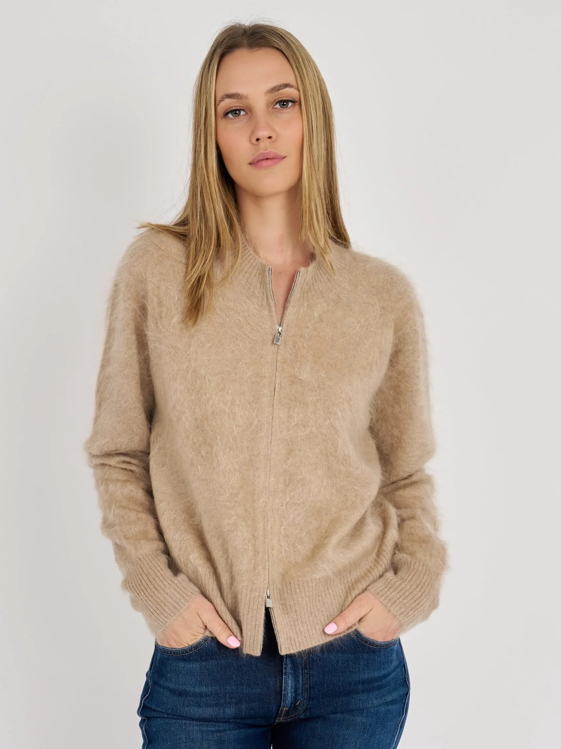 Sasha Brushed Cashmere Bomber - Camel