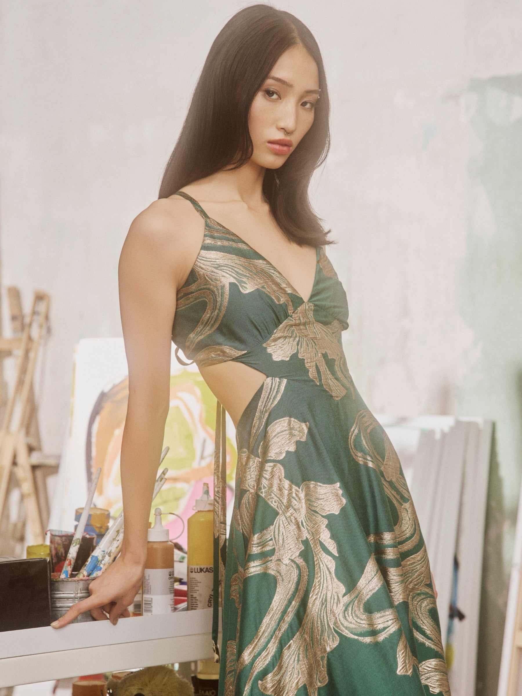 Thessala Maxi Dress – Green/Gold