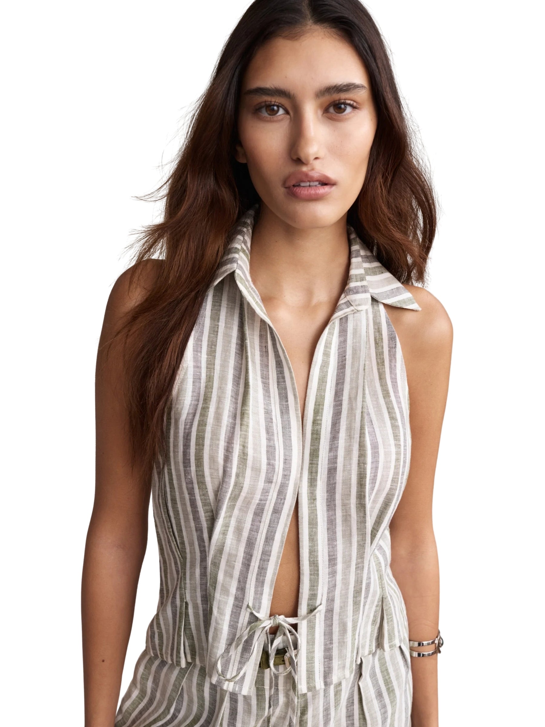 Sloan Striped Vest - Sage Stripe by Hevron — view 3