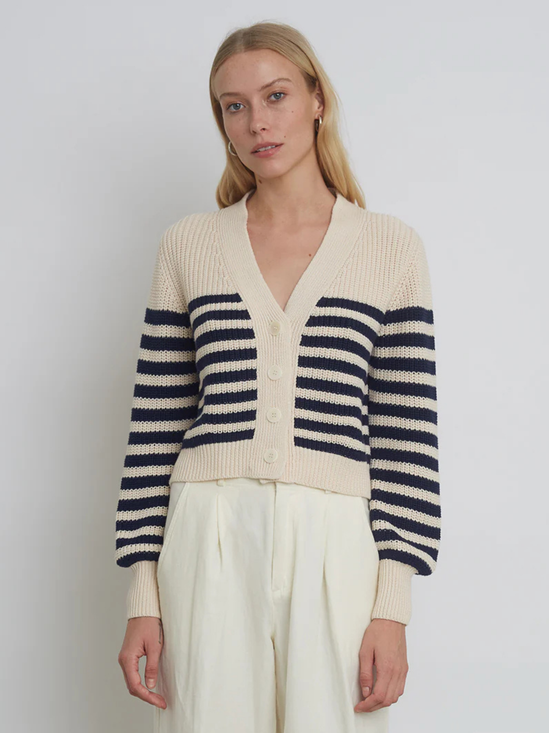 Isla Stripe Cardi - Ivory/Navy