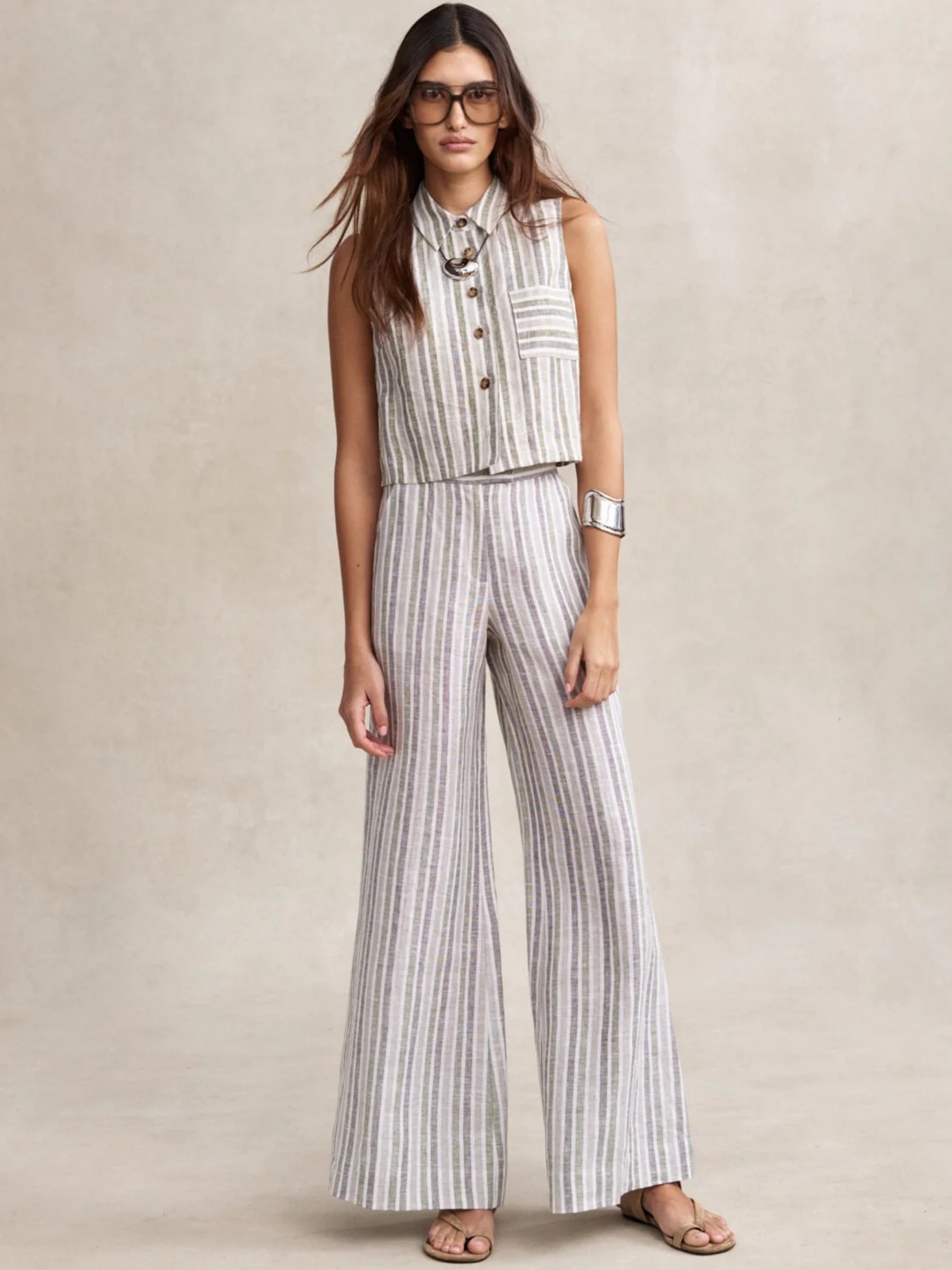 Capri Pant Yarn Dyed - Sage Stripe