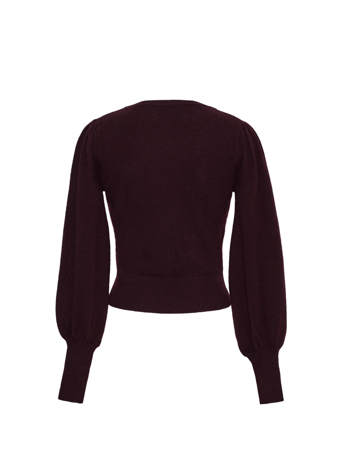 Back product view of Cara Cara Ezra Merlot top with long sleeves and fitted cuffs.