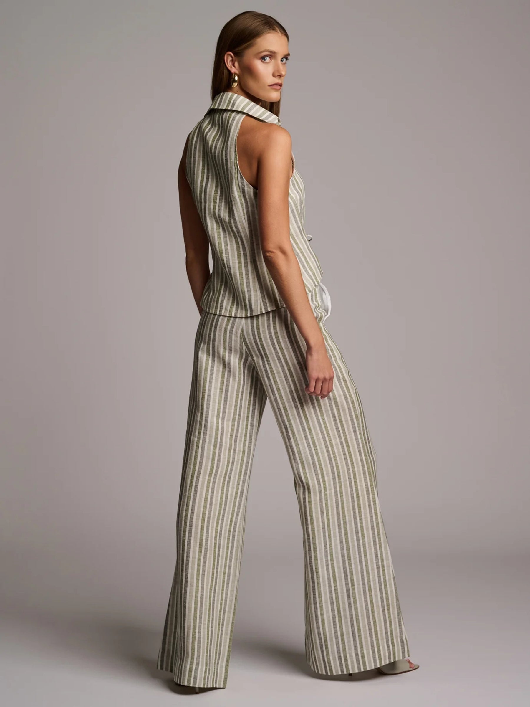 Capri Pant Yarn Dyed - Sage Stripe by Hevron — view 3